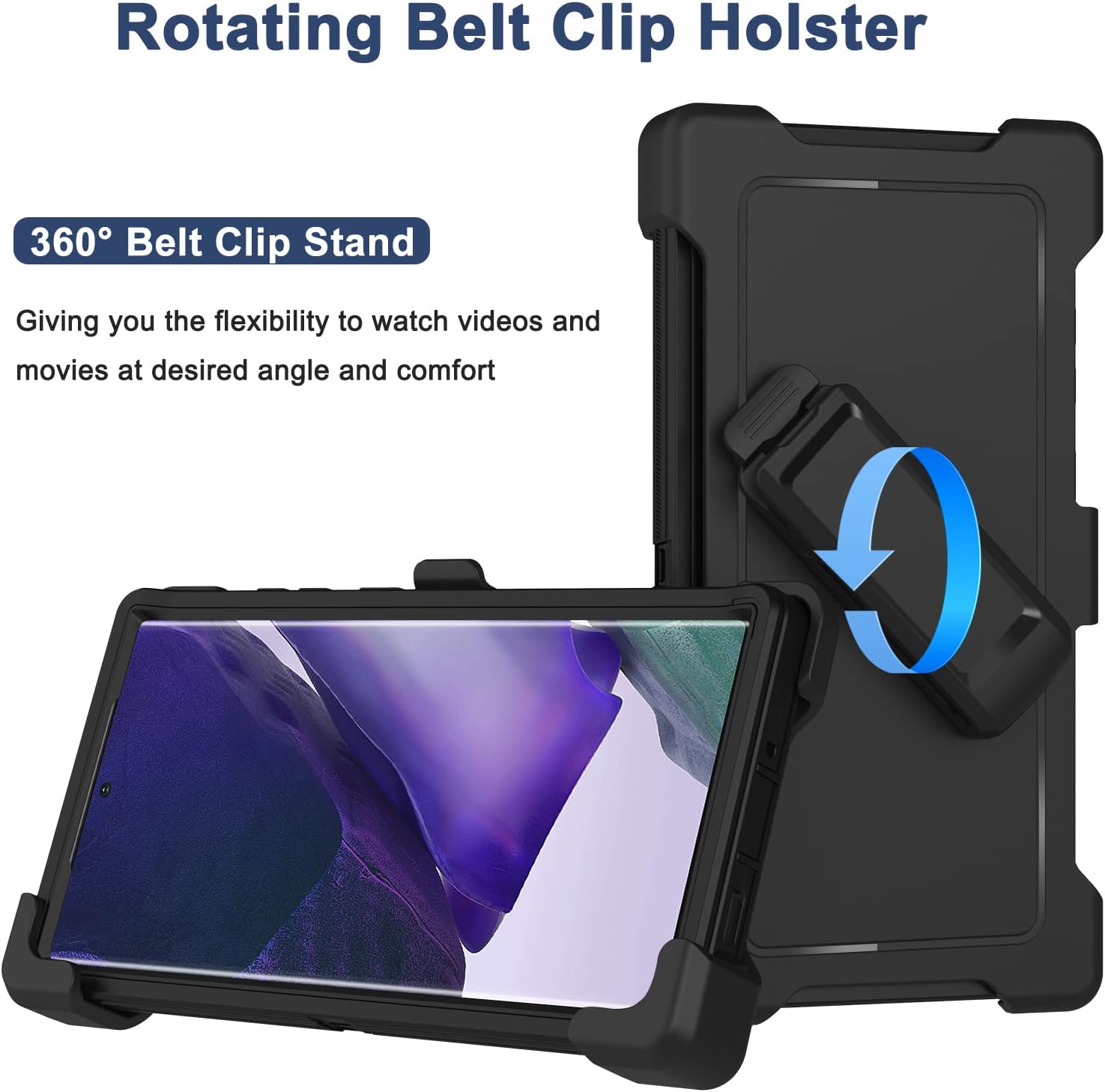 Funda para Galaxy Note 20 Ultra con funda de clip para cinturón, 2 protectores de pantalla, grado militar, cuerpo completo, resistente, a prueba de