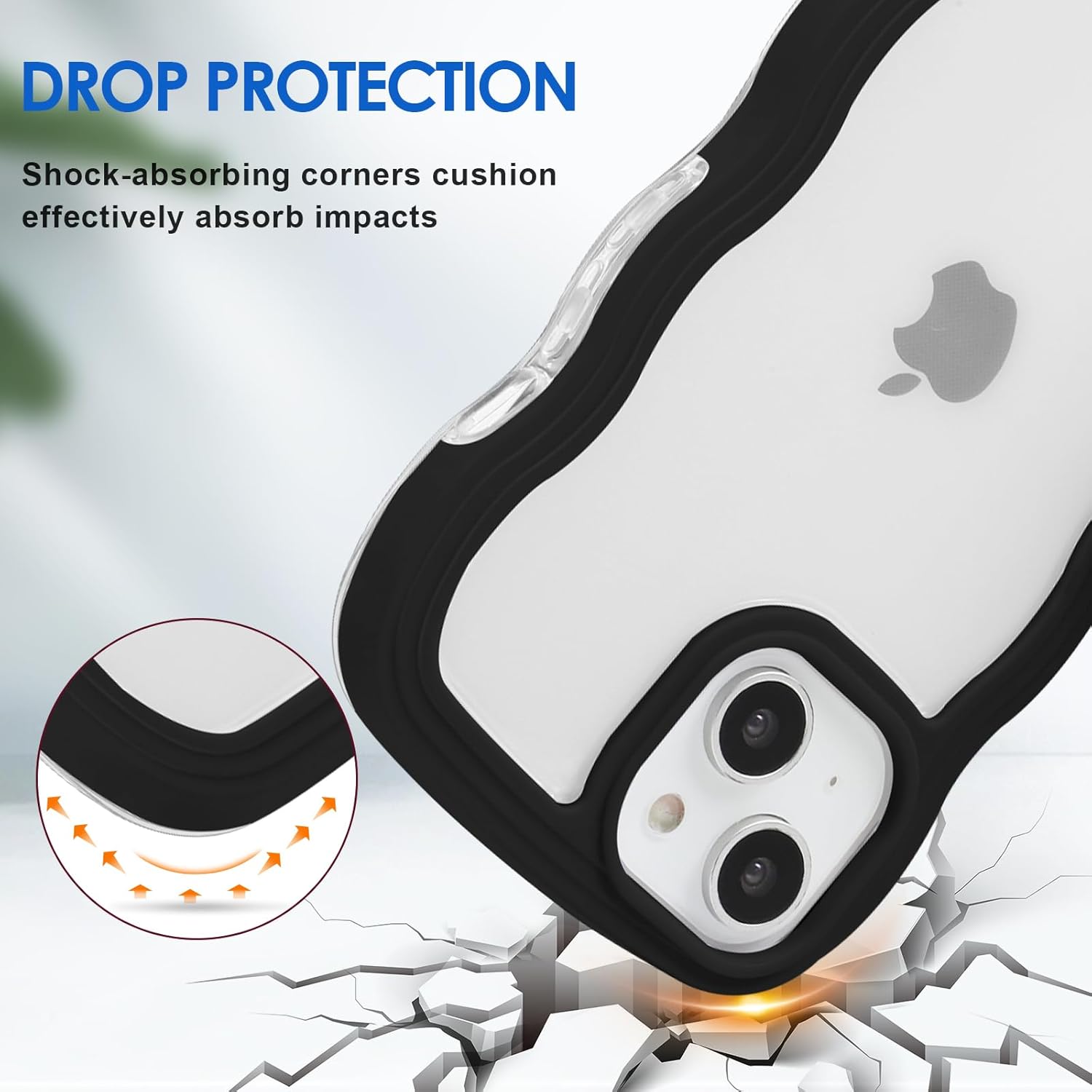 Anuck Funda para iPhone 13 con borde ondulado, diseño de espalda transparente, agarre antideslizante, forma de marco rizado, a prueba de golpes, TPU