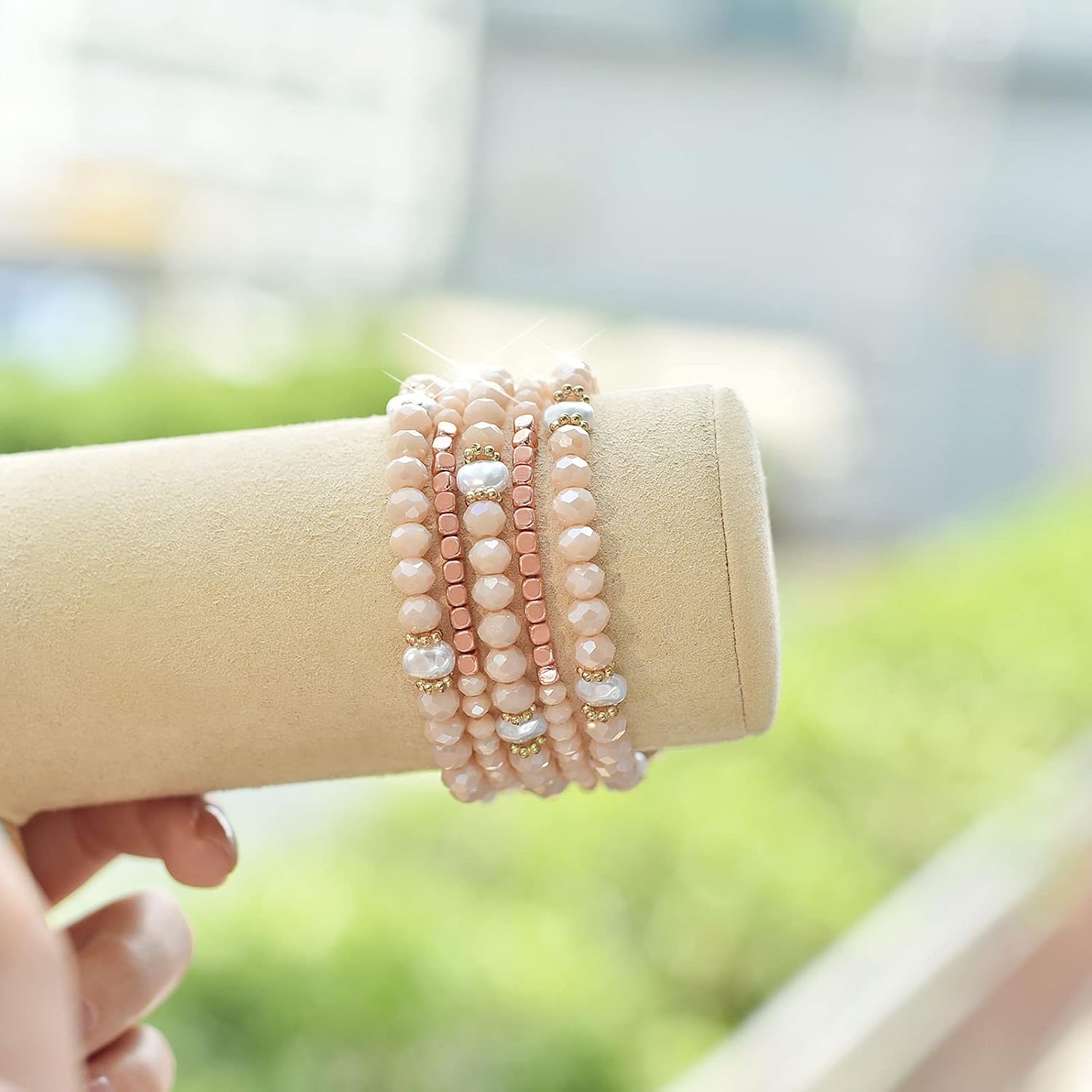 V-MORO Beaded Bracelet Compatible with 41mm40mm38mm,45mm44mm42mm49mm(ultra) Women Apple Watch Bands Natural Pearl Beads Handmade Elastic Stretch