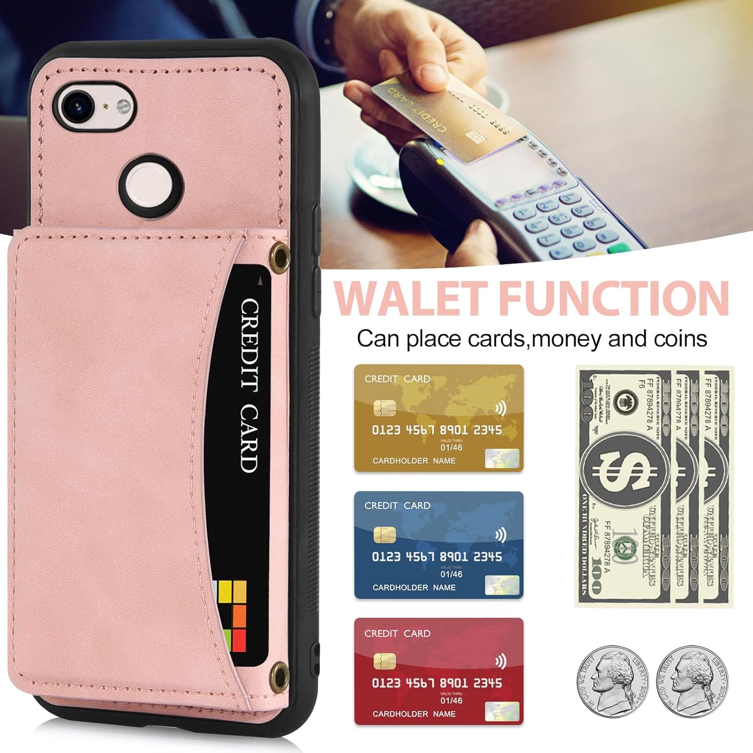 Asuwish Funda de teléfono para Google Pixel 3 XL con protector de pantalla de vidrio templado y soporte de tarjeta de crédito de piel sintética,