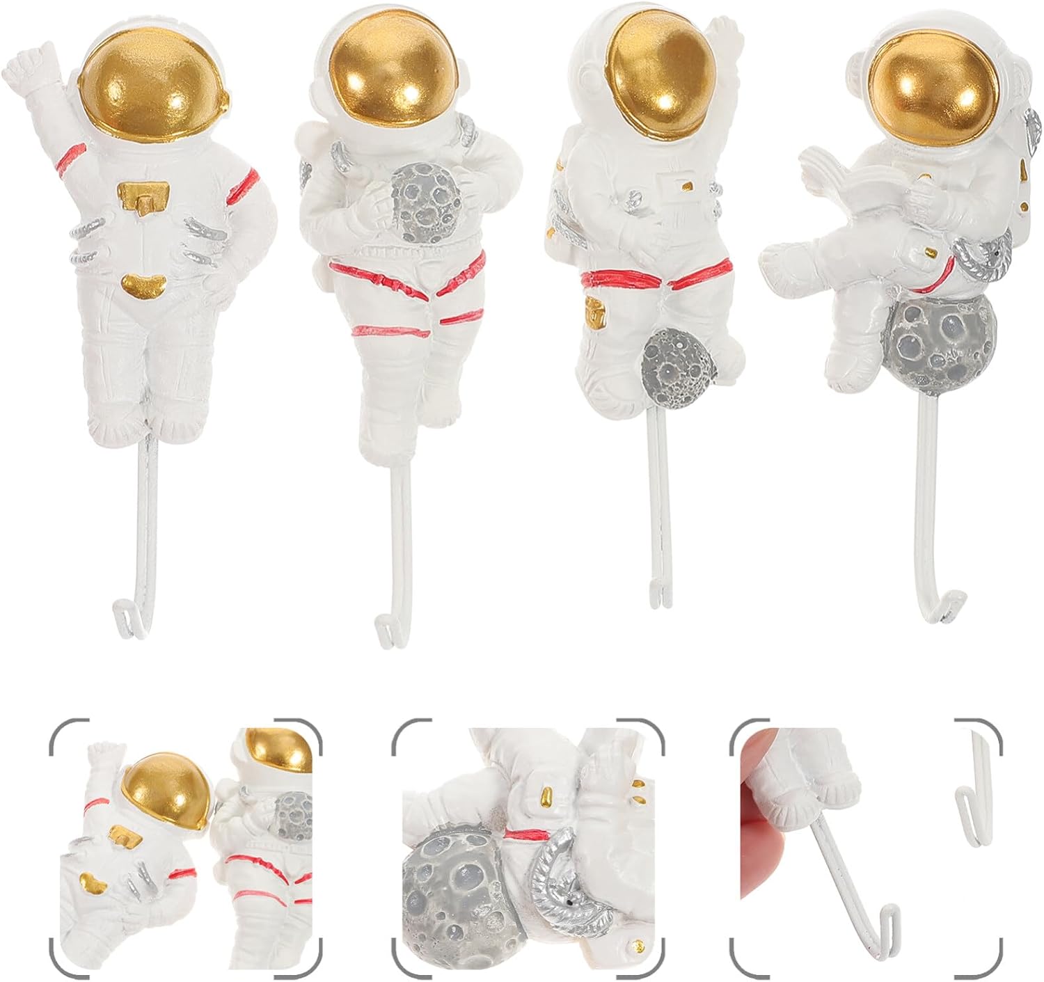 Zerodeko Gancho de almacenamiento de astronauta, 4 piezas de gancho para colgar en la pared de astronauta, soporte para paraguas, abrigos, llaves,