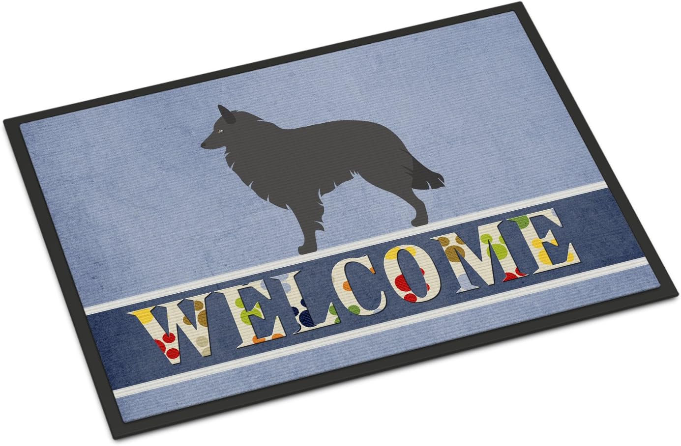 Caroline’s Treasures BB8301MAT Groenendael – Felpudo de pastor belga de 18 x 27 pulgadas, tapete azul para puerta delantera, para interiores y