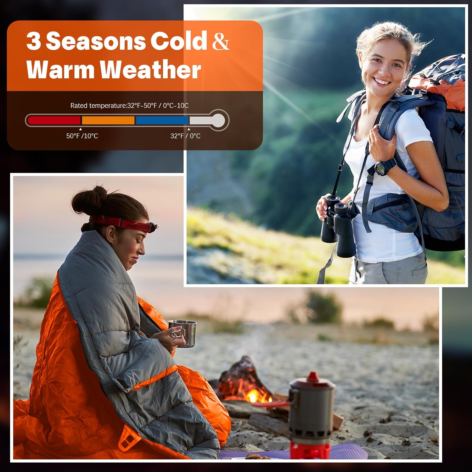 10 sacos de dormir de 0 grados para acampar a granel para adultos, sacos de dormir para clima frío, 4 estaciones, cálidos, impermeables, ligeros,