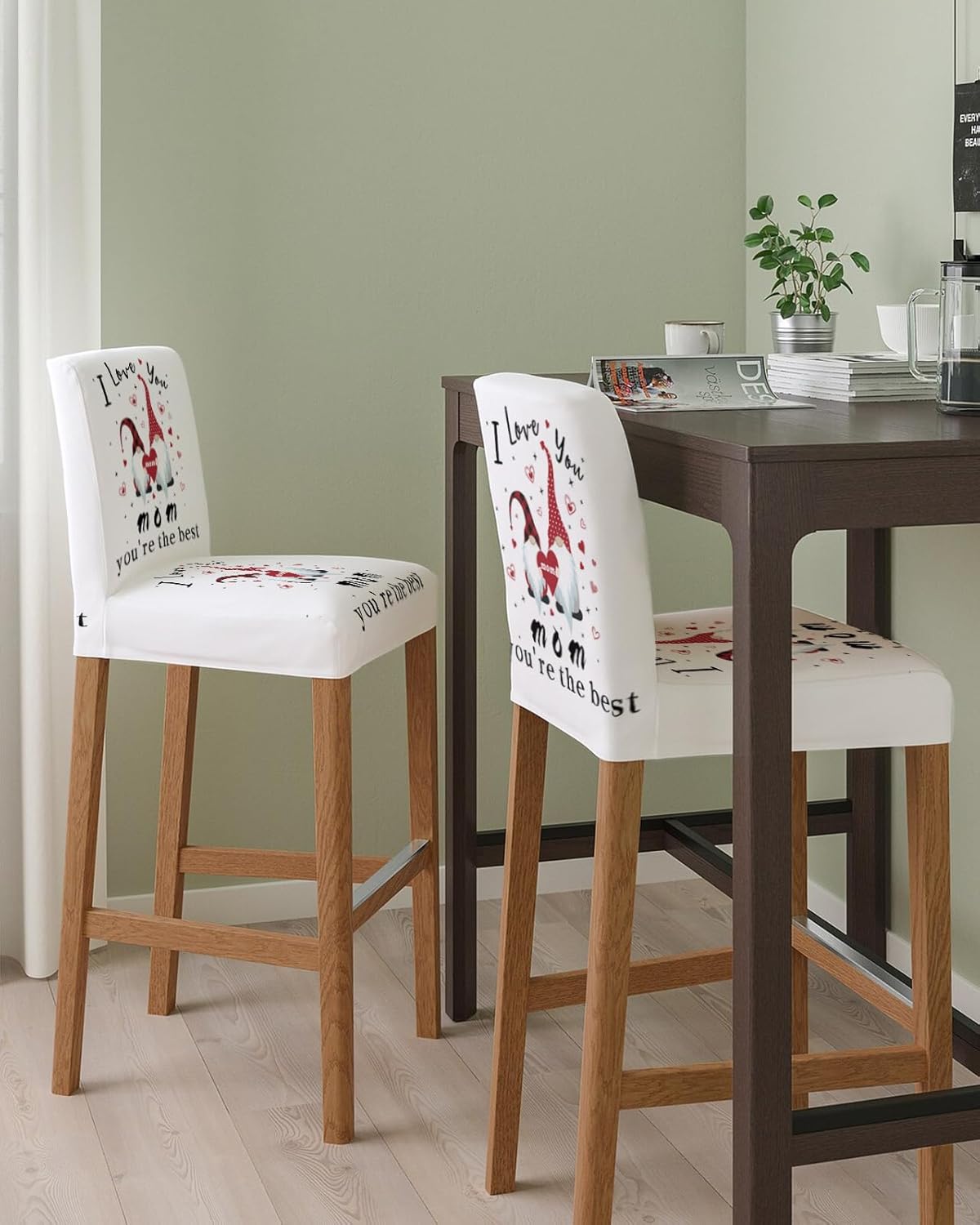 TweetyBed Bar Stool Covers I Love You Mom Stretch Removable Bar Chair Cover Gnome White Backdrop Counter Slipcovers for Kitchen Pub Dining Room Cafe