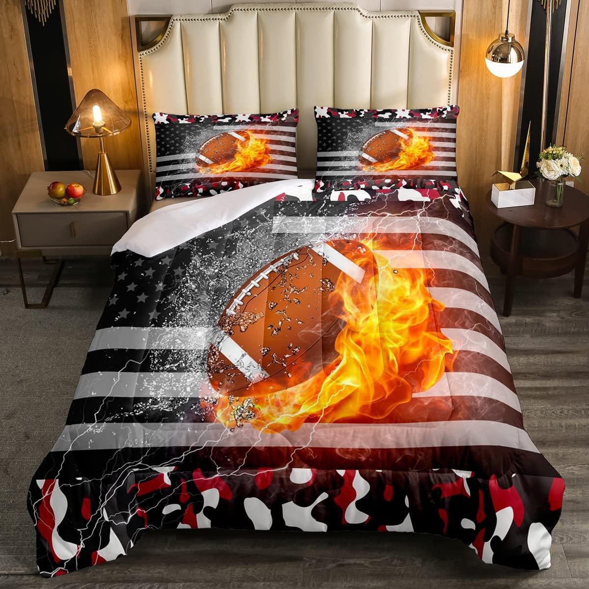 Juego de ropa de cama con bandera estadounidense, juego de edredón de camuflaje para niños, adolescentes, hombres jóvenes, edredón de plumón de