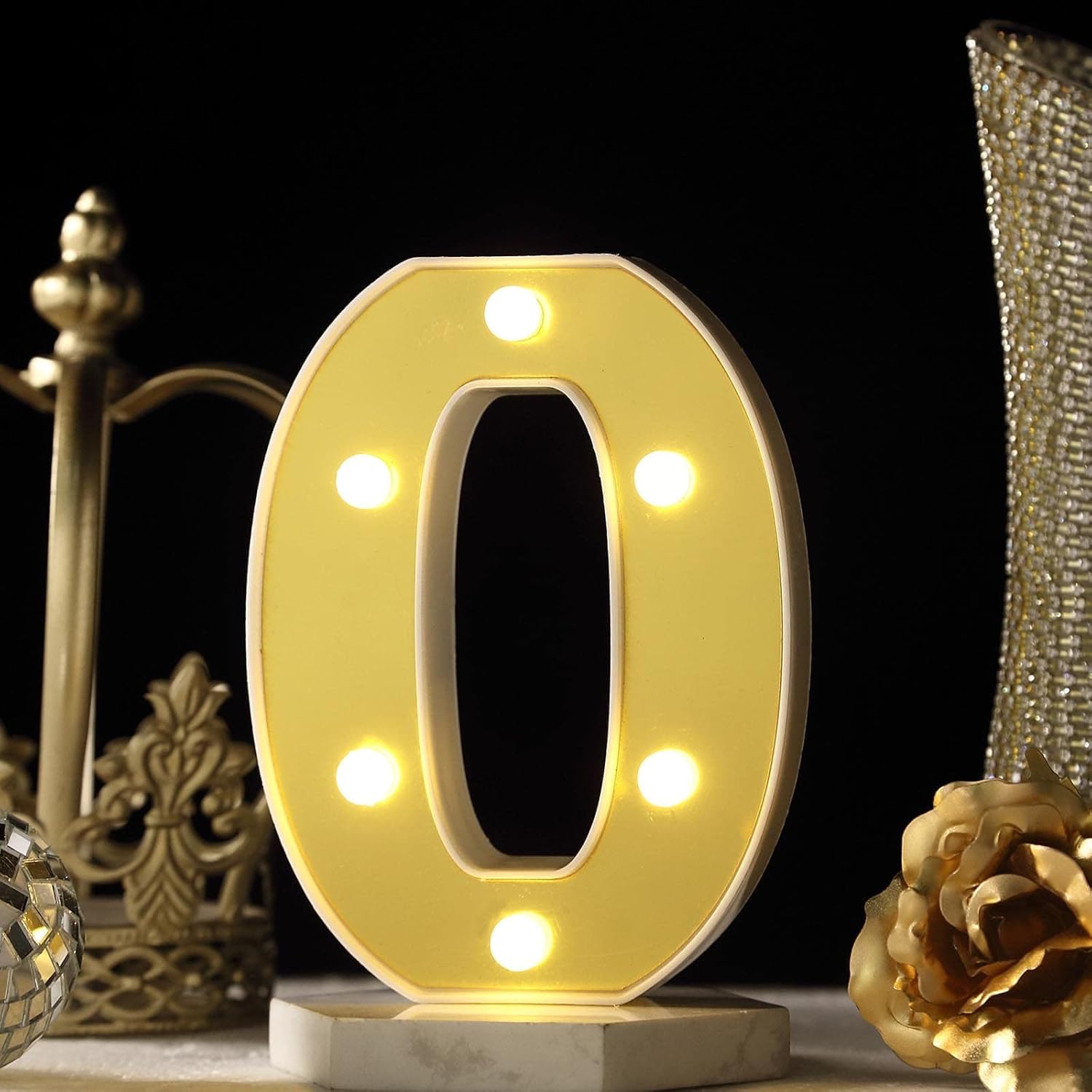 Efavormart – Letras de marquesina dorada 3D de 6 pulgadas, 5 letras LED iluminadas, color blanco cálido, 0