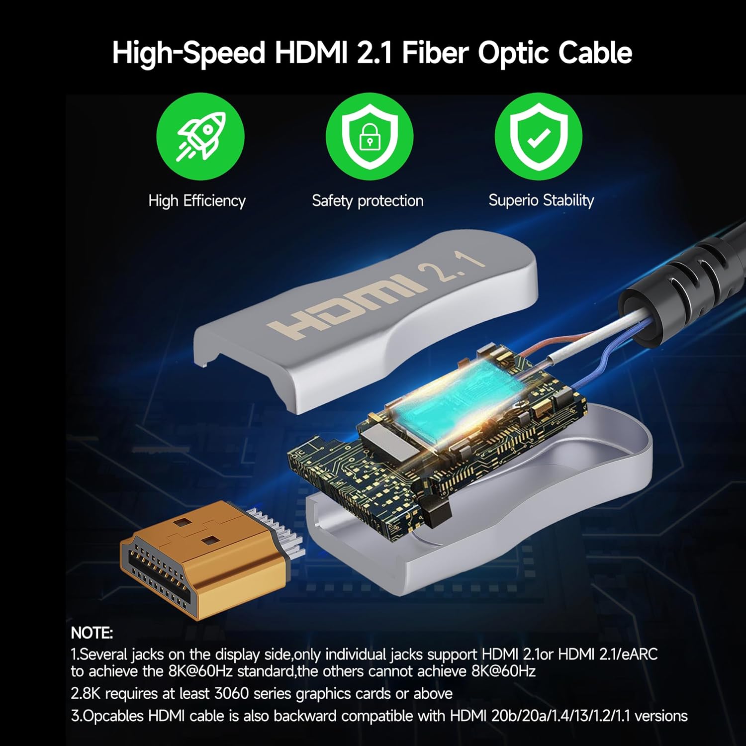 Cable de fibra óptica HDMI 2.1, 48Gbps de alta velocidad, soporta 8K 60Hz, 4K 144Hz YUV 444 HDR, Dolby Vision, HDR10, eARC, HDCP2.2 compatible con