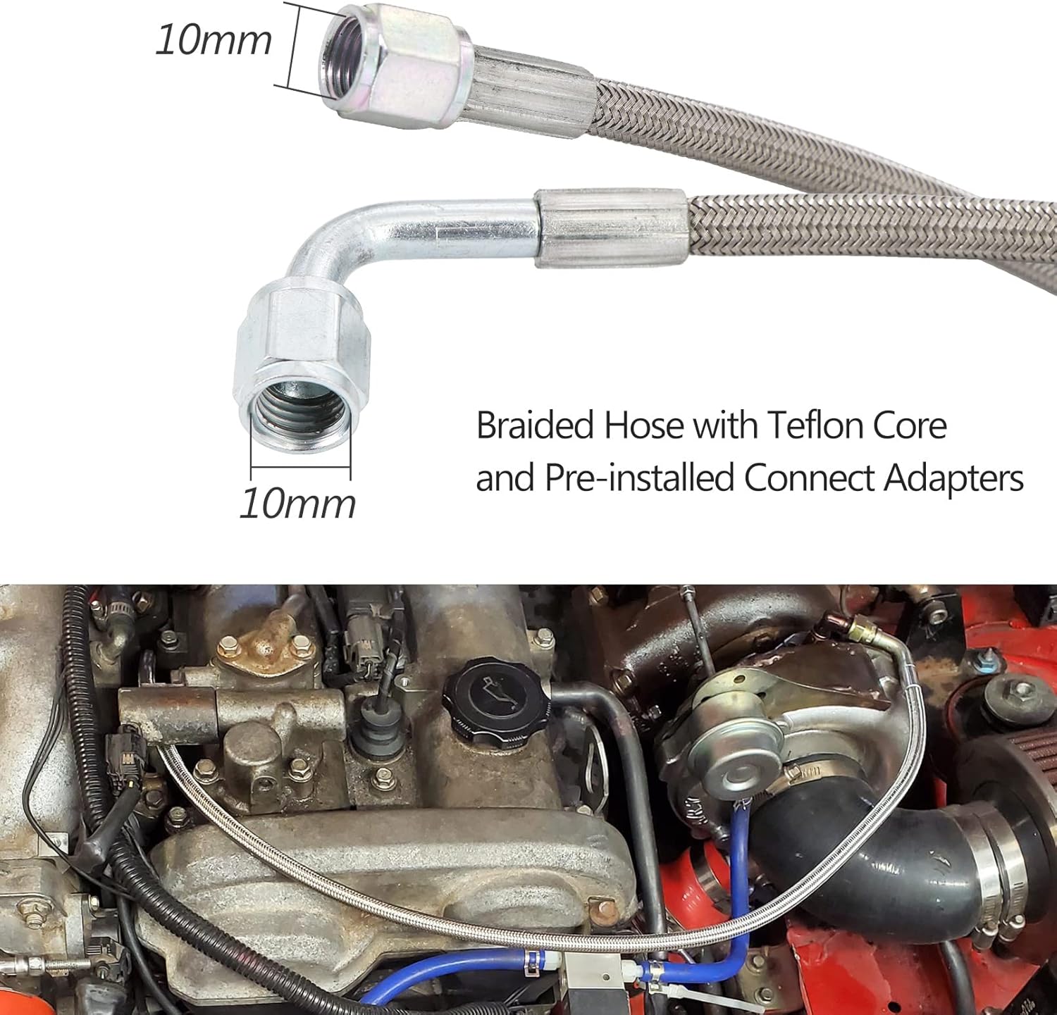 Línea de alimentación de aceite turbo 4AN de 60 pulgadas, longitud de la línea de alimentación turbo de acero inoxidable trenzado, presión 4AN,