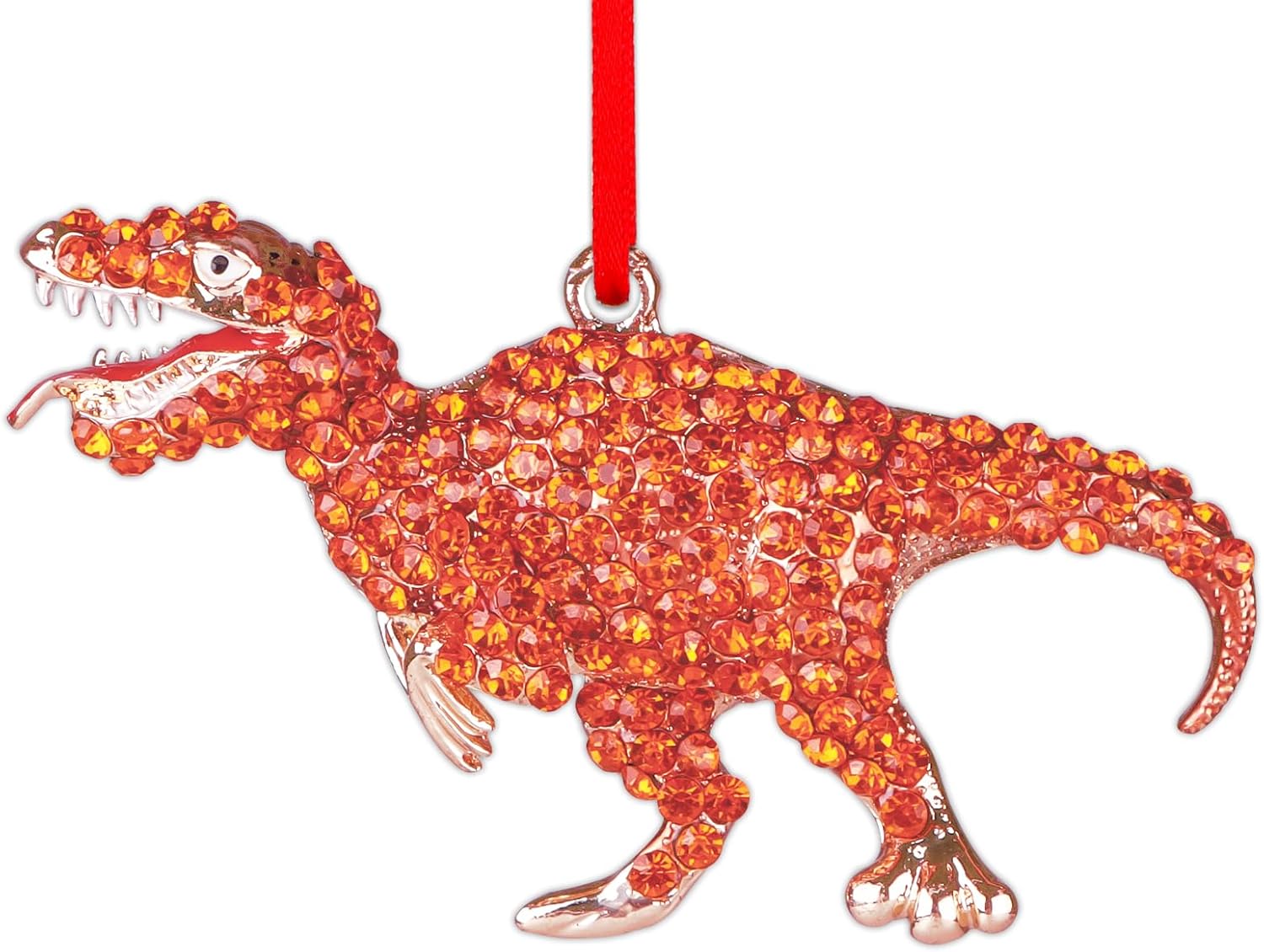 WaaHome Adornos de Navidad de dinosaurio de metal, adornos de recuerdo de dinosaurio naranja para decoraciones de árbol de Navidad, decoración de