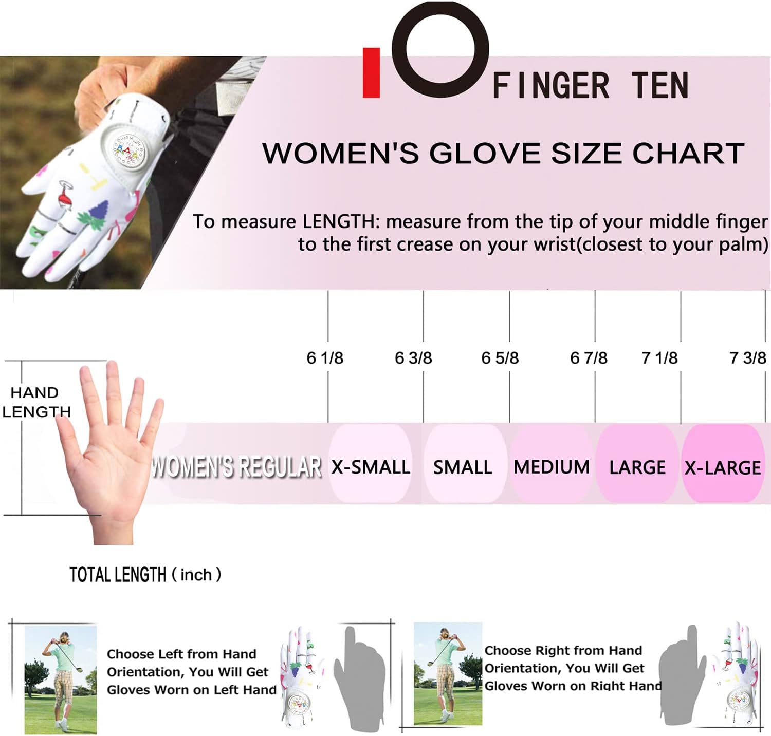 FINGER TEN Guantes de golf para mujer, mano izquierda y derecha, de cuero, con marcador de bola, guantes de colores para mujeres diestras y zurdas,