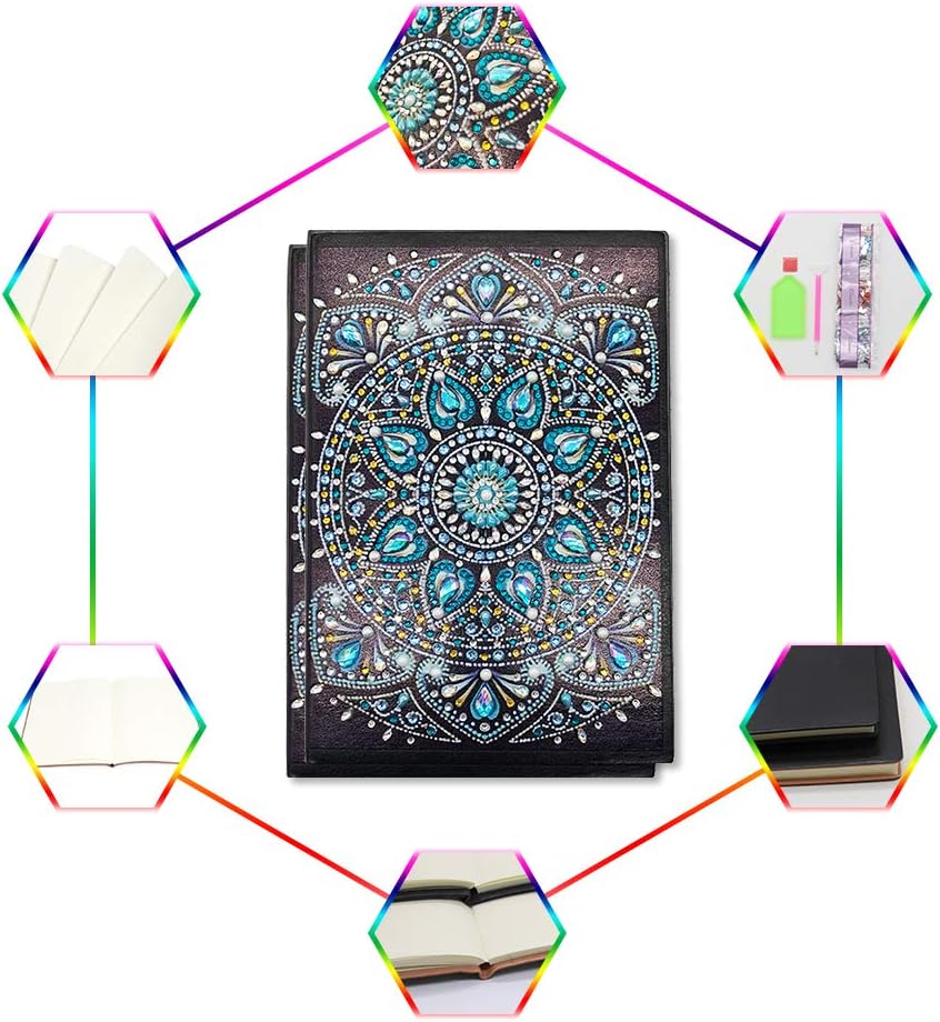 Paquete de 2 cuadernos de pintura de diamantes forrados, arte de diamantes 5D, cuaderno de punto de cruz, papel en blanco A5, cuaderno de notas de