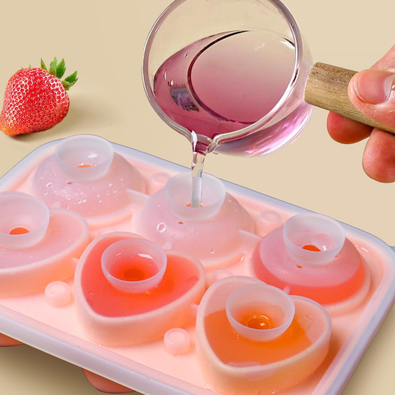 Juego de moldes de hielo de silicona con formas divertidas, molde para cubitos de hielo con forma de corazón, bandeja redonda para cubitos de hielo,