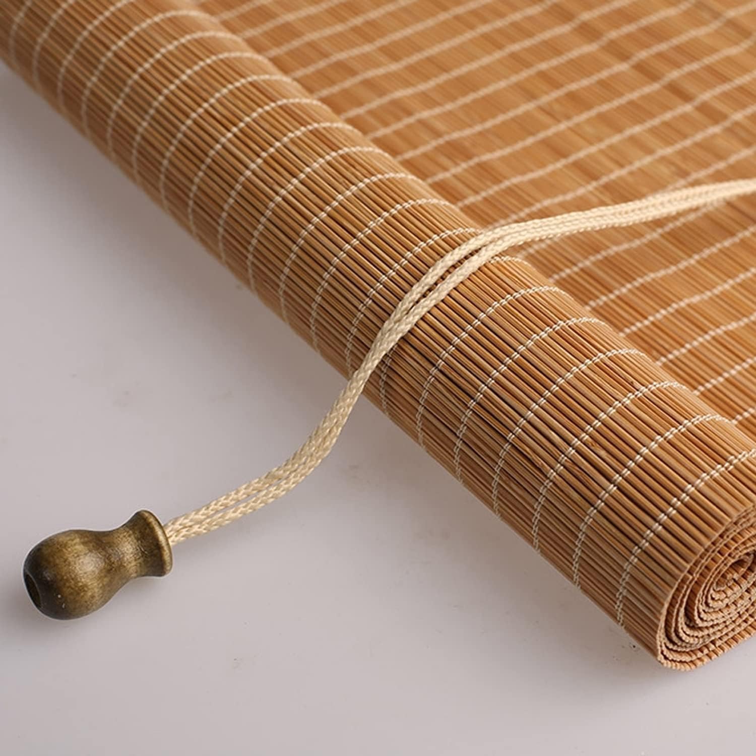 PHUSTJKL Persianas enrollables de bambú con levantador, parasol para filtrar la luz, cortinas de privacidad transpirables para interiores y