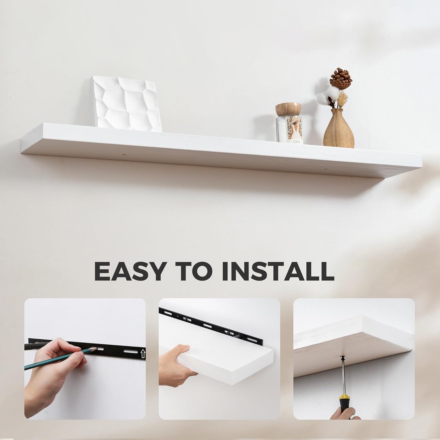 Fun Memories Estantes flotantes hechos a mano de pino europeo, juego de 2 estantes de pared de madera rústica natural, estante de almacenamiento