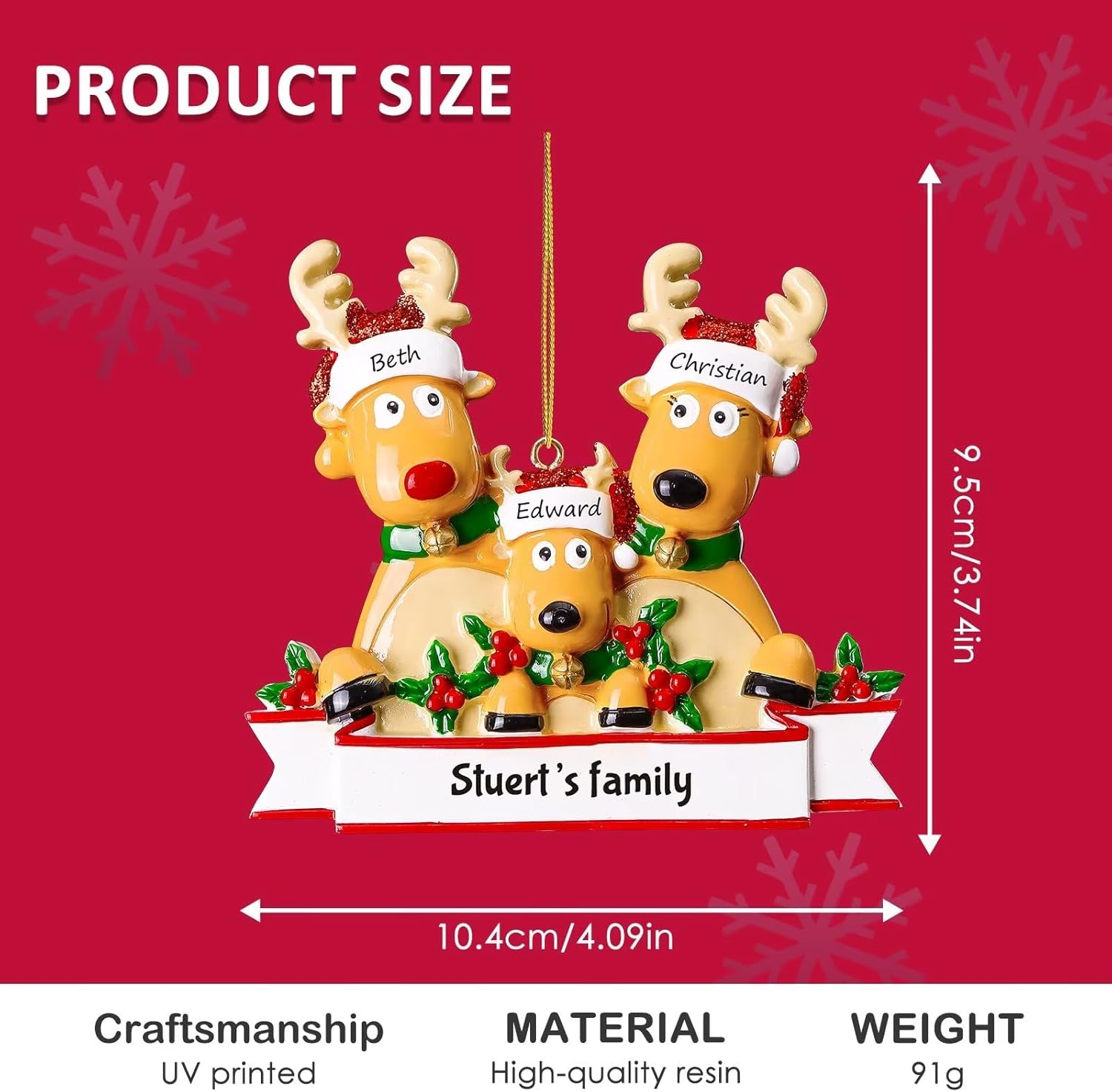 Bemaystar Adornos personalizados de Navidad de ciervos 2023  Familia de renos de 2345678, decoración de Navidad, regalo de decoración de renos para