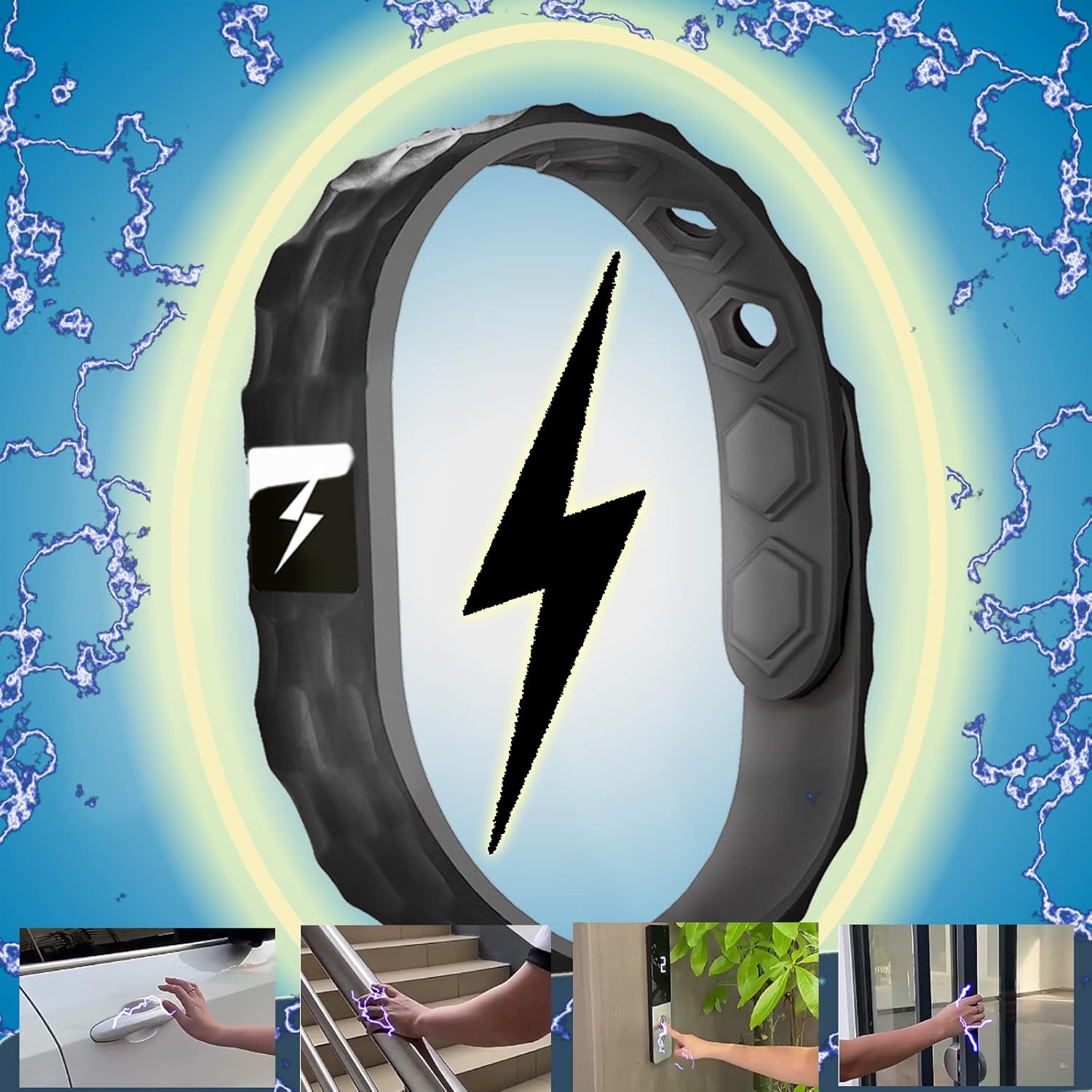 Anti Static Wristband, Black Sport Power Balance Silicone Bracelet, Anion Germanium Winter Electrostatic Removal Rubber Wrist Strap for Men Women
