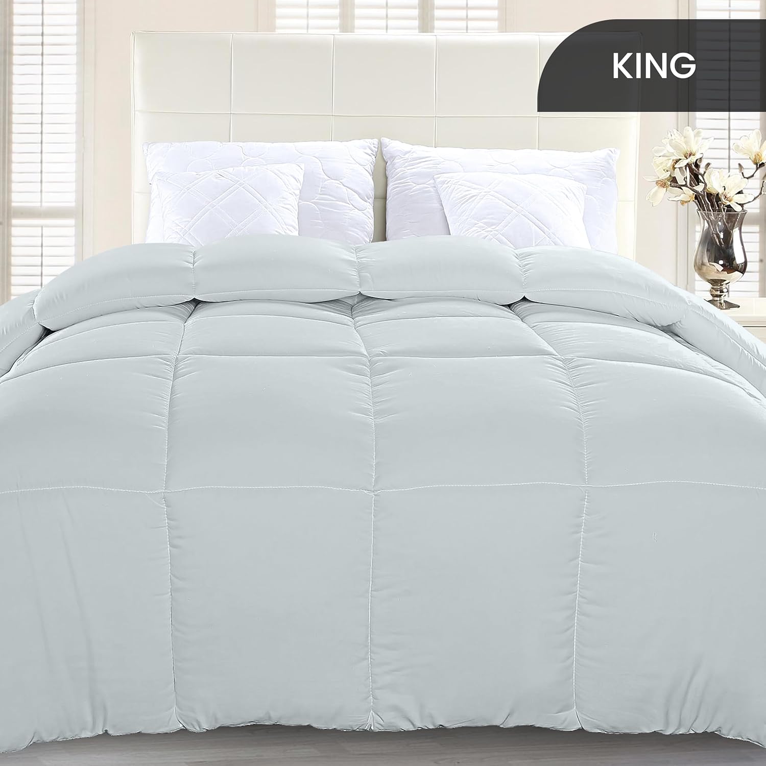 Utopia Bedding Relleno de edredón  Edredón acolchado con pestañas en las esquinas  Edredón alternativo cosido en caja (King, gris claro)