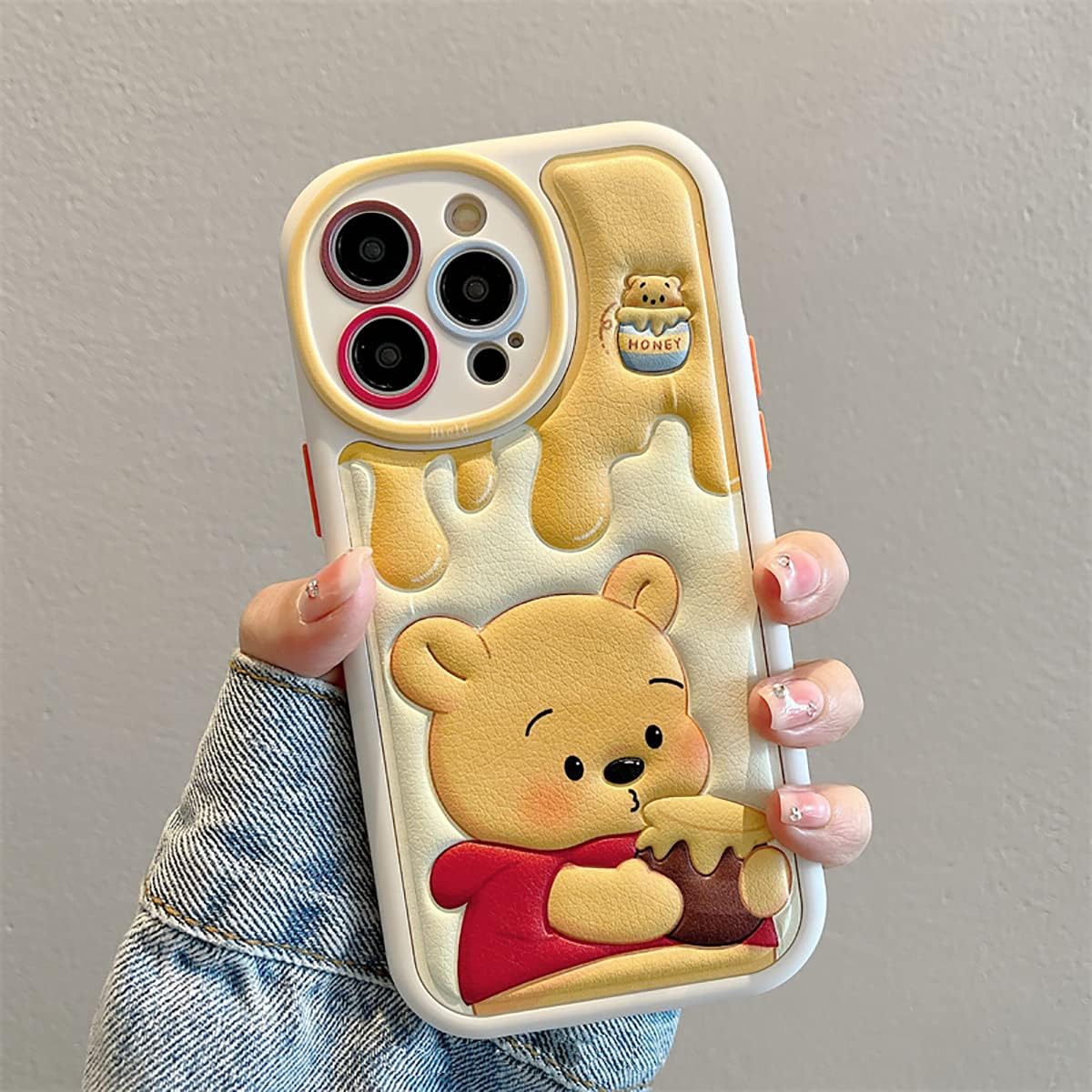NATEROSO Funda compatible con iPhone 15 Pro Max de dibujos animados, funda de oso Kawaii de silicona 3D, funda de TPU suave a prueba de golpes, para