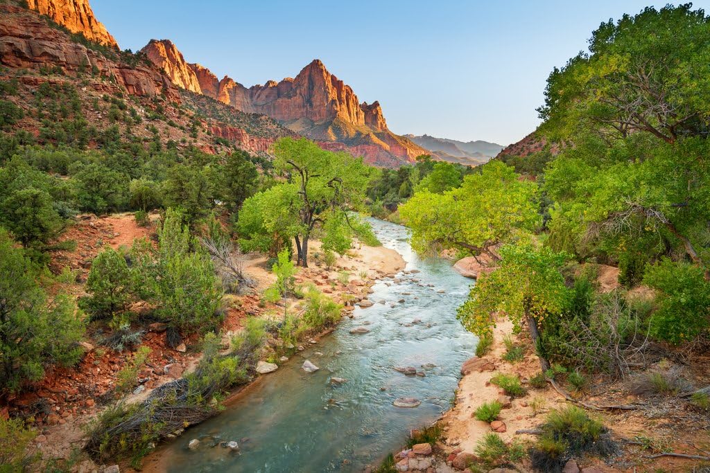 The Watchman Sunset Zion Parque Nacional Utah Fotografía Montaña Naturaleza Paisaje Paisaje Escénico Parques Cuadro América Árboles Otoño Río Fresco