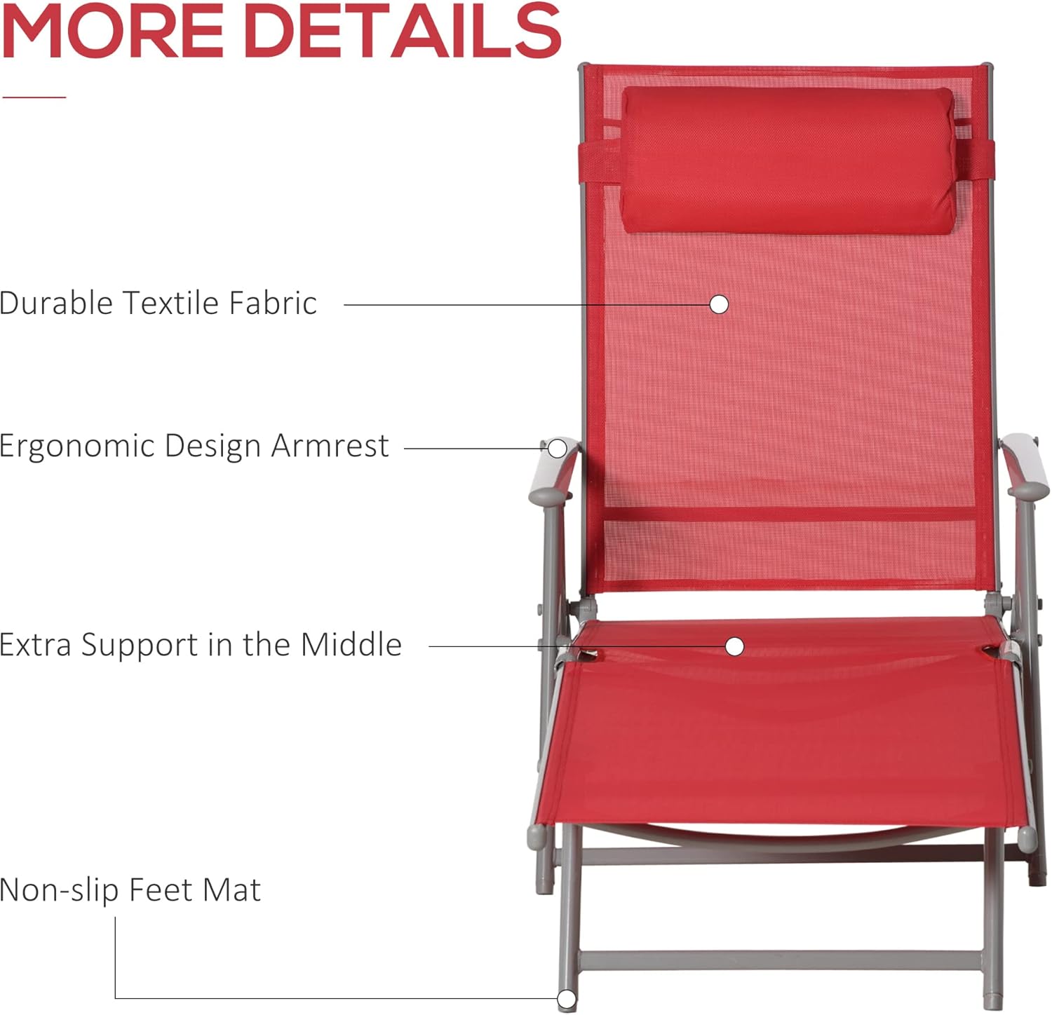 Outsunny Chaise Lounge Silla plegable para exteriores, portátil, silla reclinable ajustable de 7 posiciones para acampar, tomar el sol y broncearse