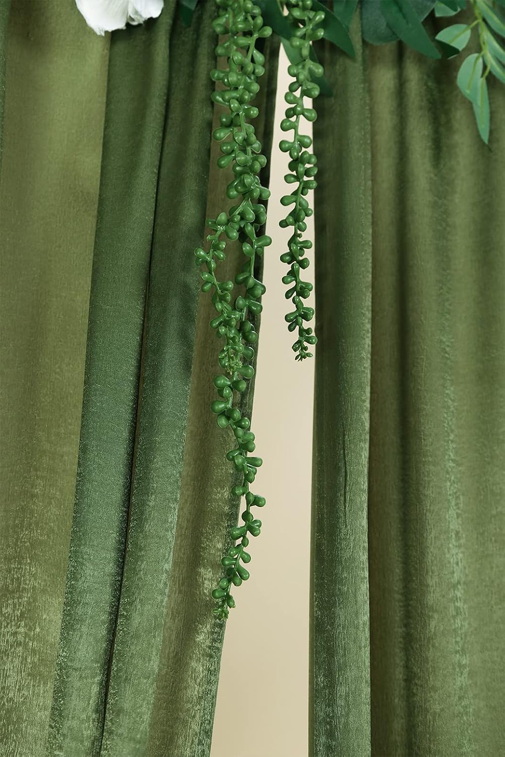 Cortinas de telón de fondo de boda de terciopelo verde oliva de 9.6 x 10 pies, paneles de cortinas suaves y sedosas para decoración de bodas,