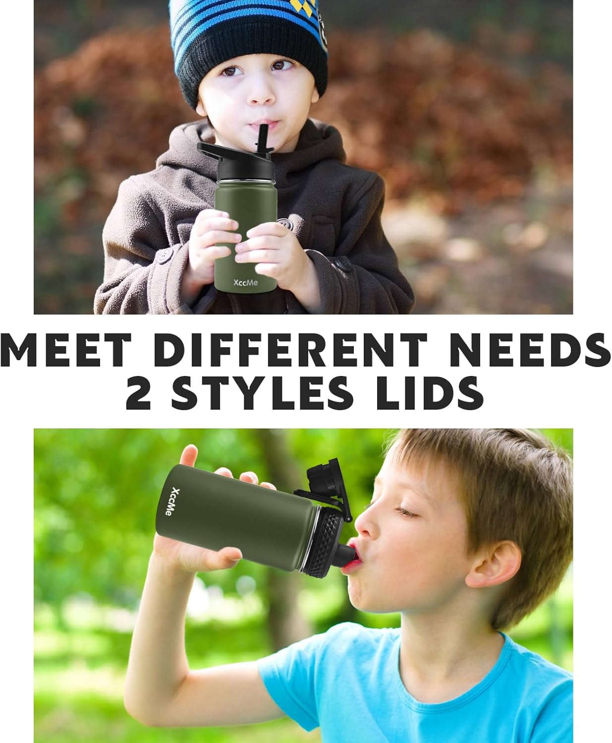 Botella de agua de acero inoxidable para niños, botellas de agua de 12 onzas para niños y niñas, botella de agua de metal aislada con popote, 2