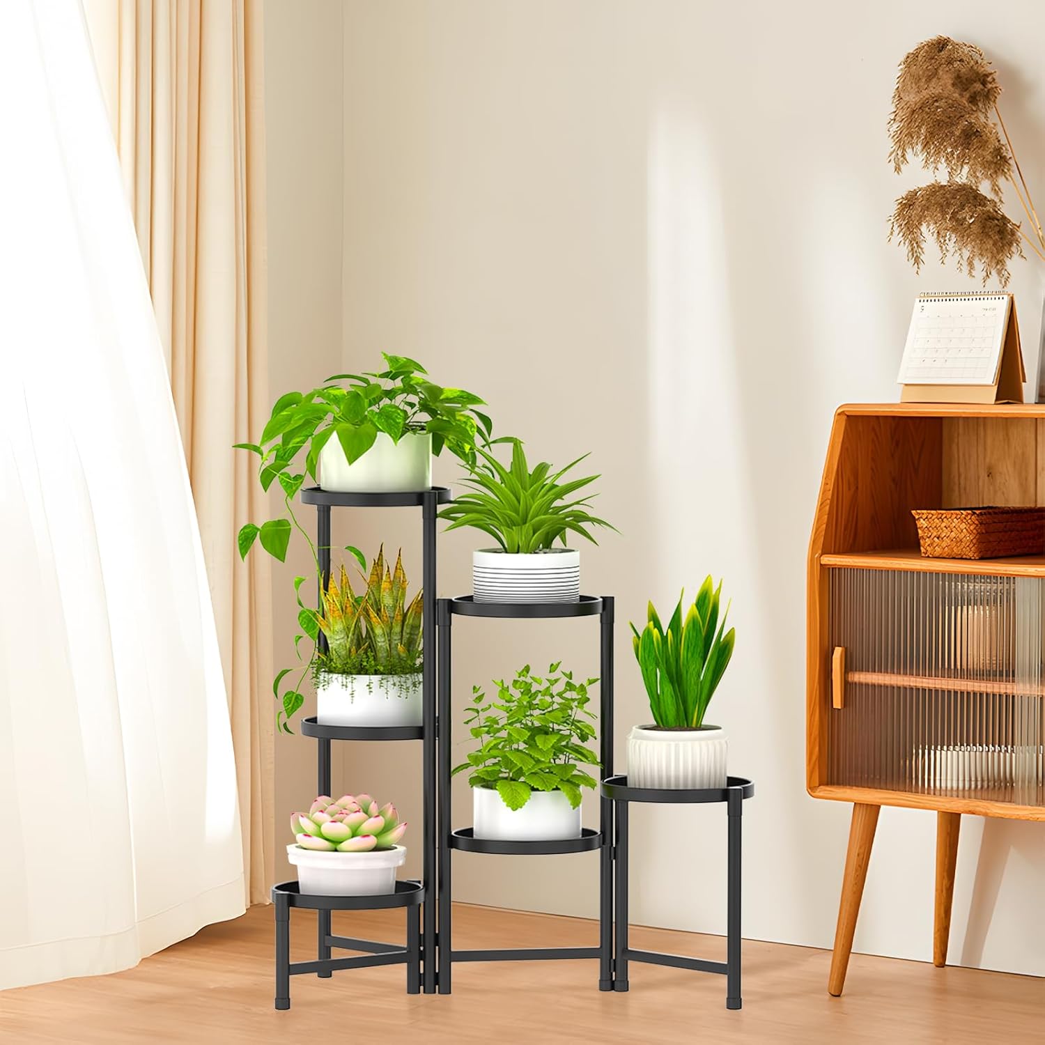 Soporte de metal de 6 niveles para plantas alto para interiores y exteriores, estante de esquina plegable para múltiples plantas, soporte para