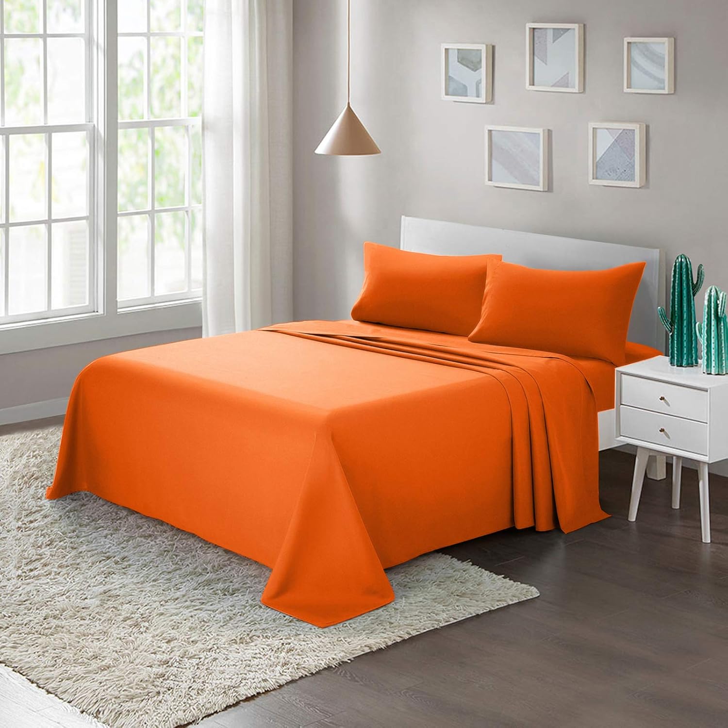 ARTALL Juego de sábanas de microfibra suave de 4 piezas con bolsillo profundo, tamaño King, naranja