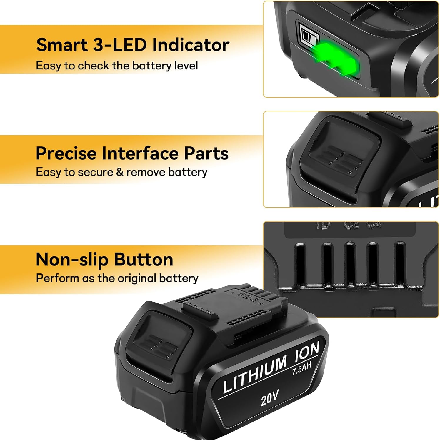 Lipop Paquete de 2 baterías de repuesto actualizadas de 7.5 Ah para baterías Dewalt de 20 V, litio Max XR, DCB200, DCB201, DCB203, DCB204, DCB206,