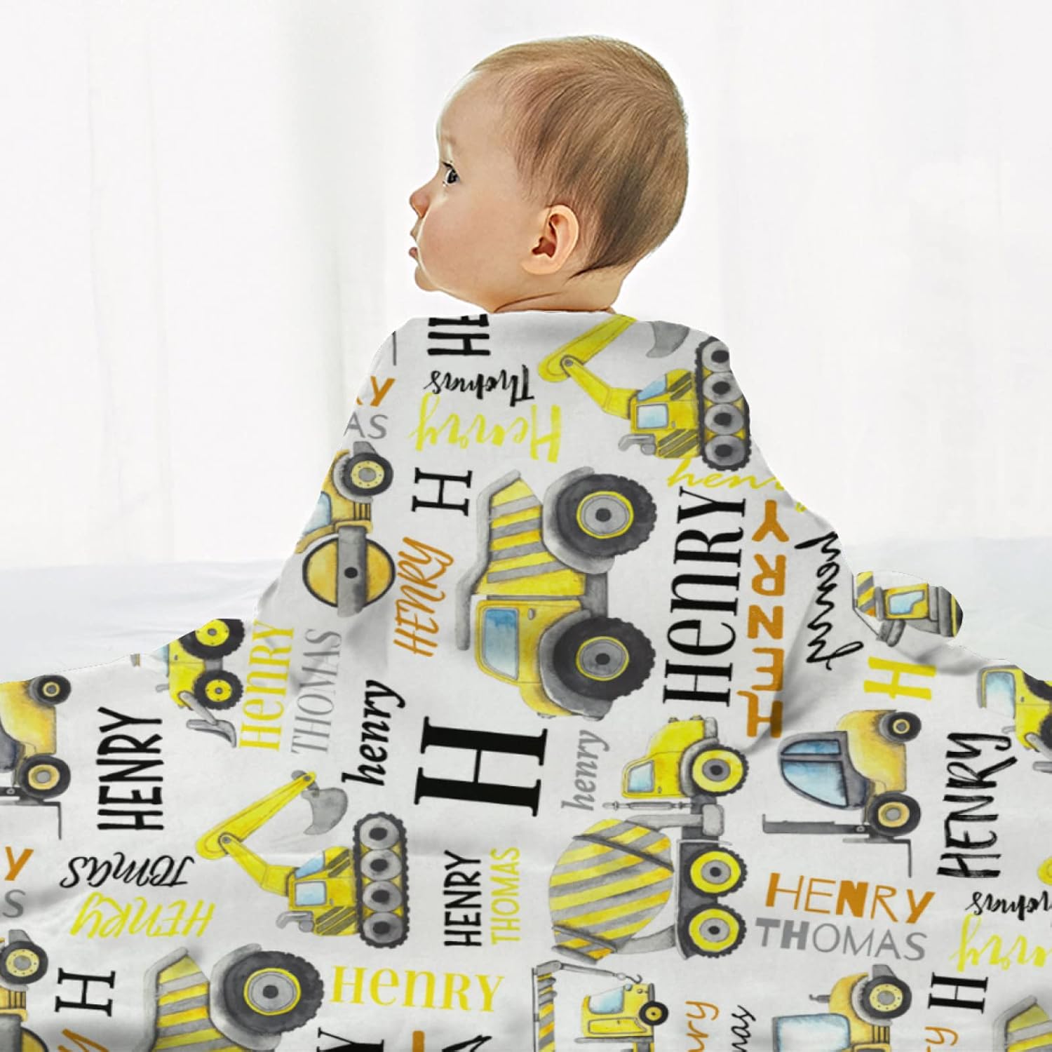 Manta de camión de construcción personalizada, manta de bebé con nombre, mantas personalizadas para bebé niño, manta de bebé para niños