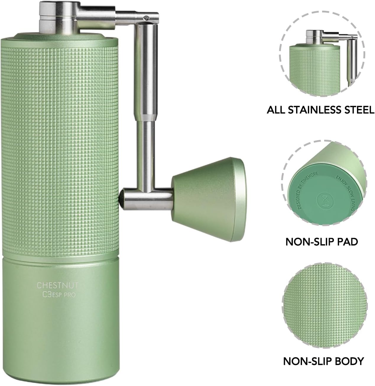 TIMEMORE Molinillo de café manual de acero inoxidable con mango plegable, color castaño C3 ESP PRO ajuste interno ajustable, doble posicionamiento