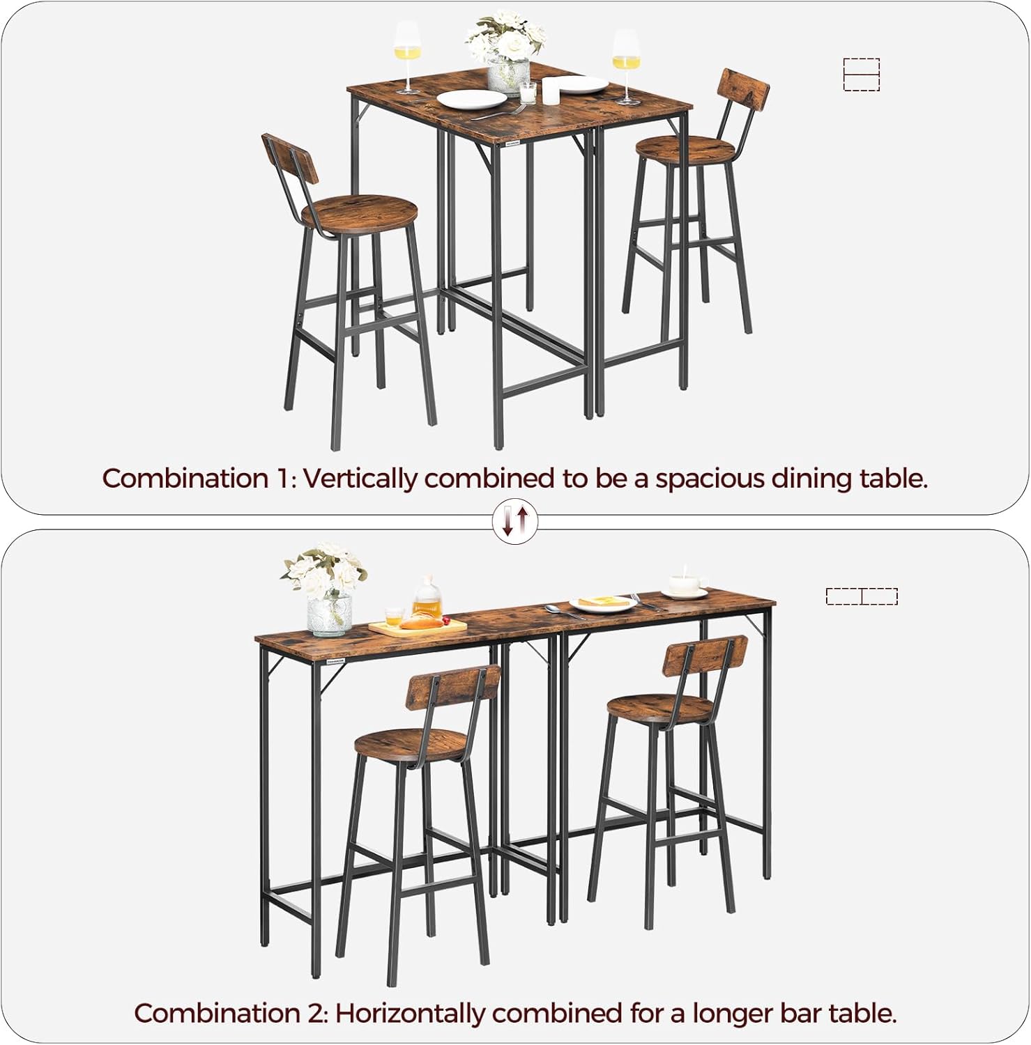 Mesa de barra estrecha de altura de barra, mesa de pub de 63 pulgadas para comedor, mesa de barra con marco de metal resistente, mesa de barra