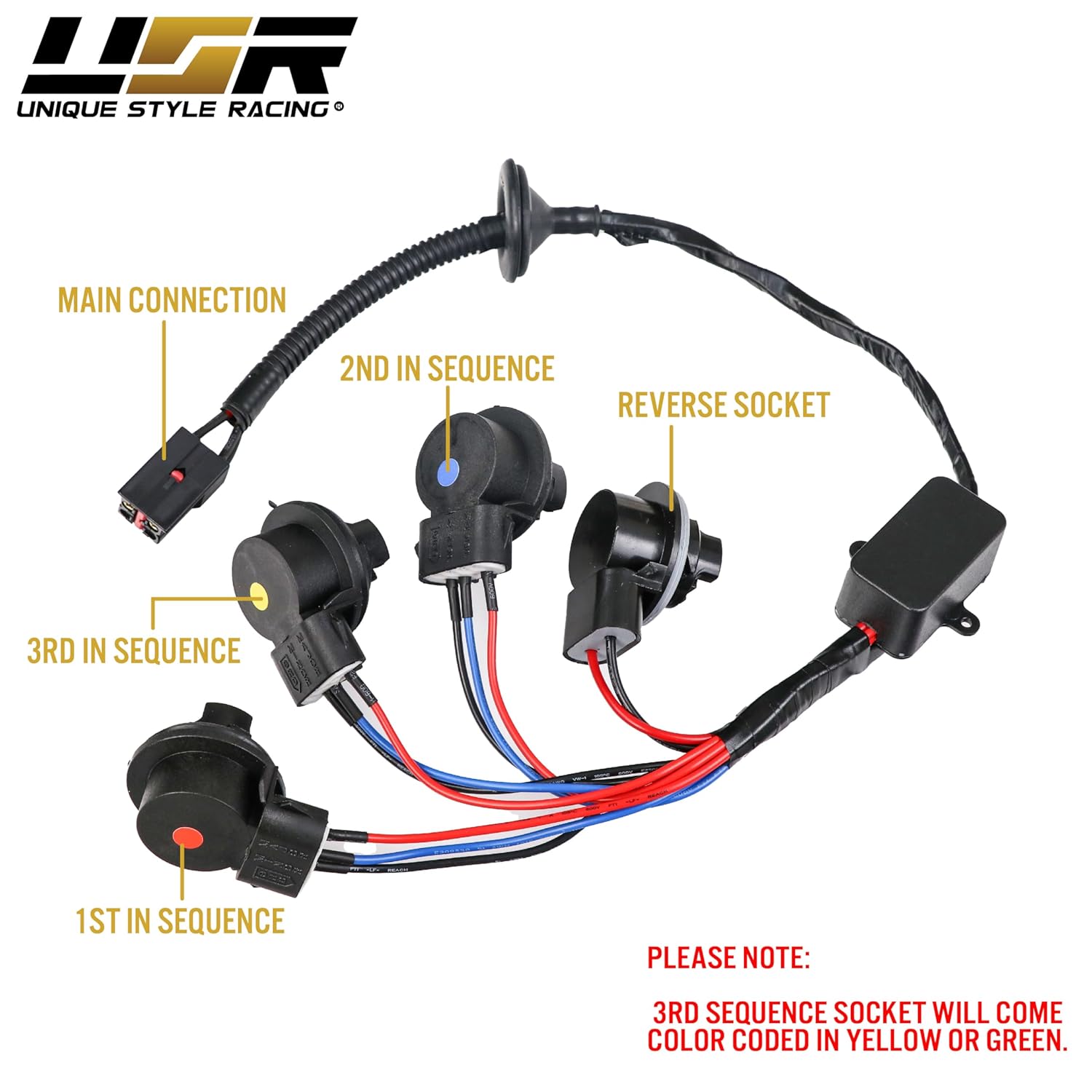 USR 96-04 V6GT Plug and Play Juego de arnés de cable de luz trasera Activación para función de señal secuencial (izquierda + derecha) – Compatible