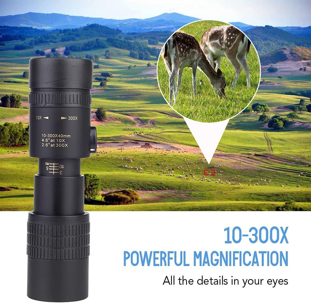 10-300X40mm BAK4 Prism Telescope Monocular Location Scope with Smart Phone Holder and Tripod for Adults Bird Watching Camping Hiking