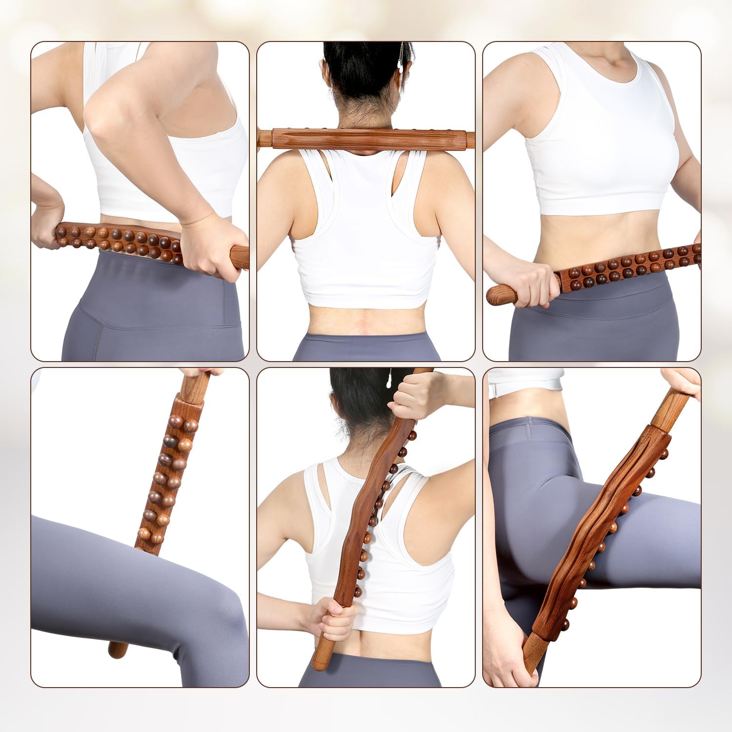 Wood Therapy Guasha Wood Stick Herramientas de masaje, drenaje linfático, masajeador de celulitis estomacal, herramienta de liberación miofascial,