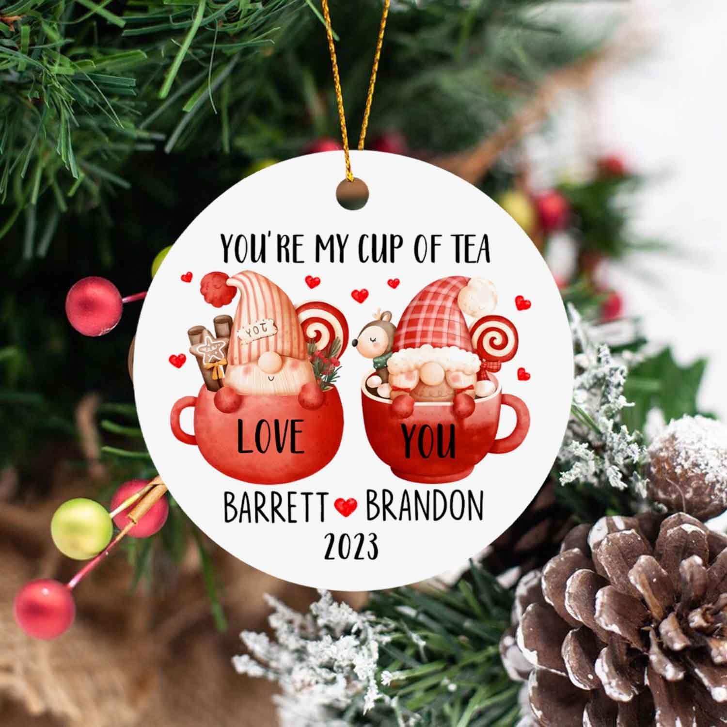 You’re My Cup of Tea Love You Navidad, decoración personalizada para árbol de Navidad para recién casados, regalos románticos para parejas, adorno