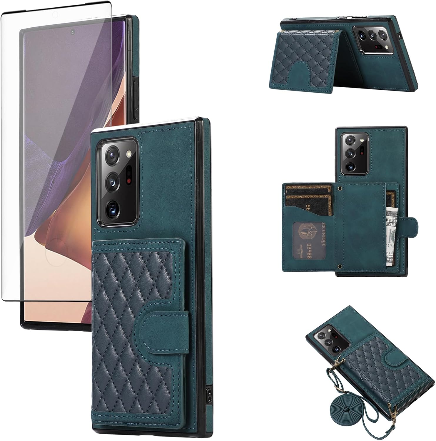 Asuwish Funda para teléfono Samsung Galaxy Note 20 Ultra 5G con protector de pantalla de vidrio templado, correa cruzada, tarjetero para celular