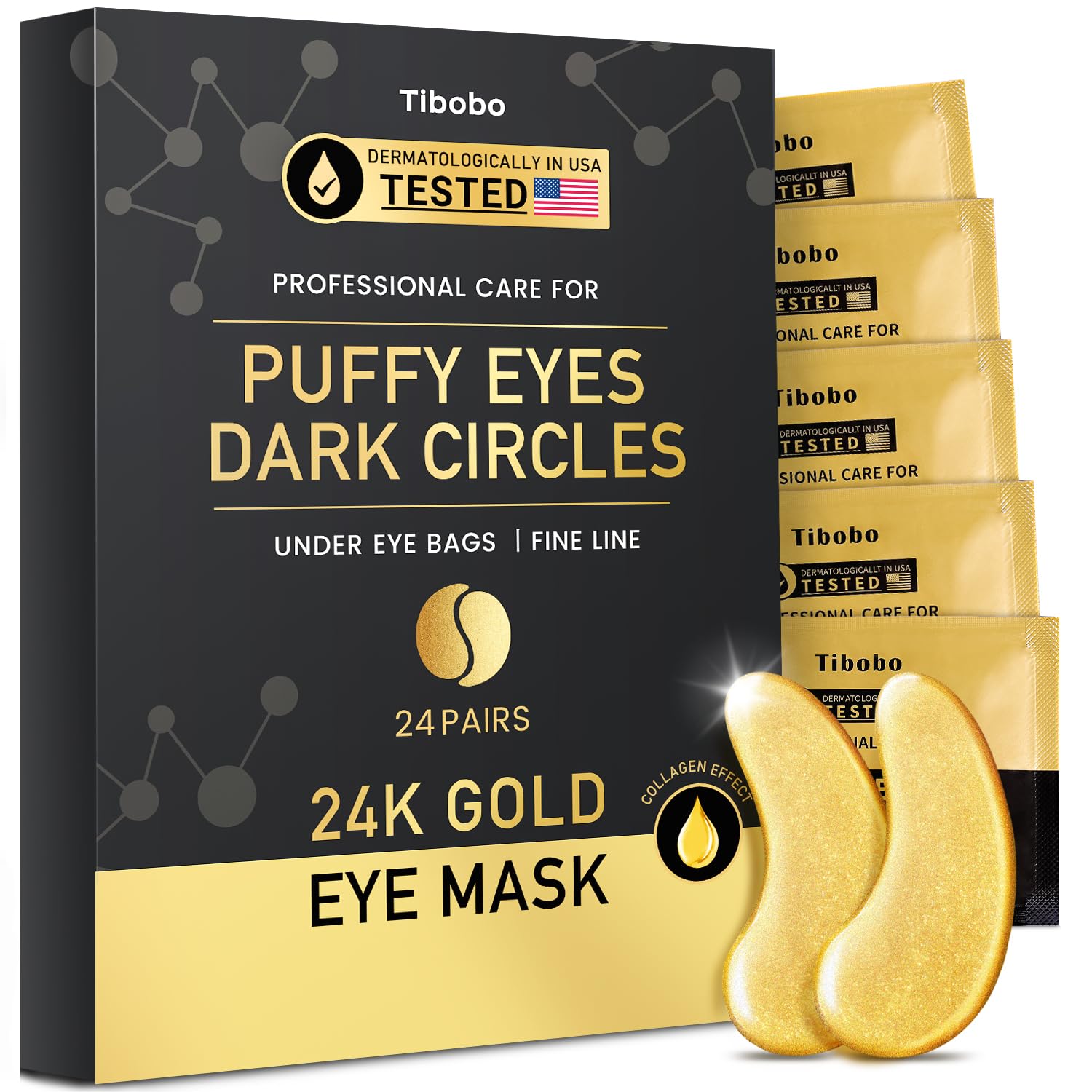 Under Eye Patches (24 Pairs) – 24K Gold Eye Masks Enriched with Abundant Collagen  Diminish Dark Circles and Puffiness  Anti-Aging, Smooth Fine
