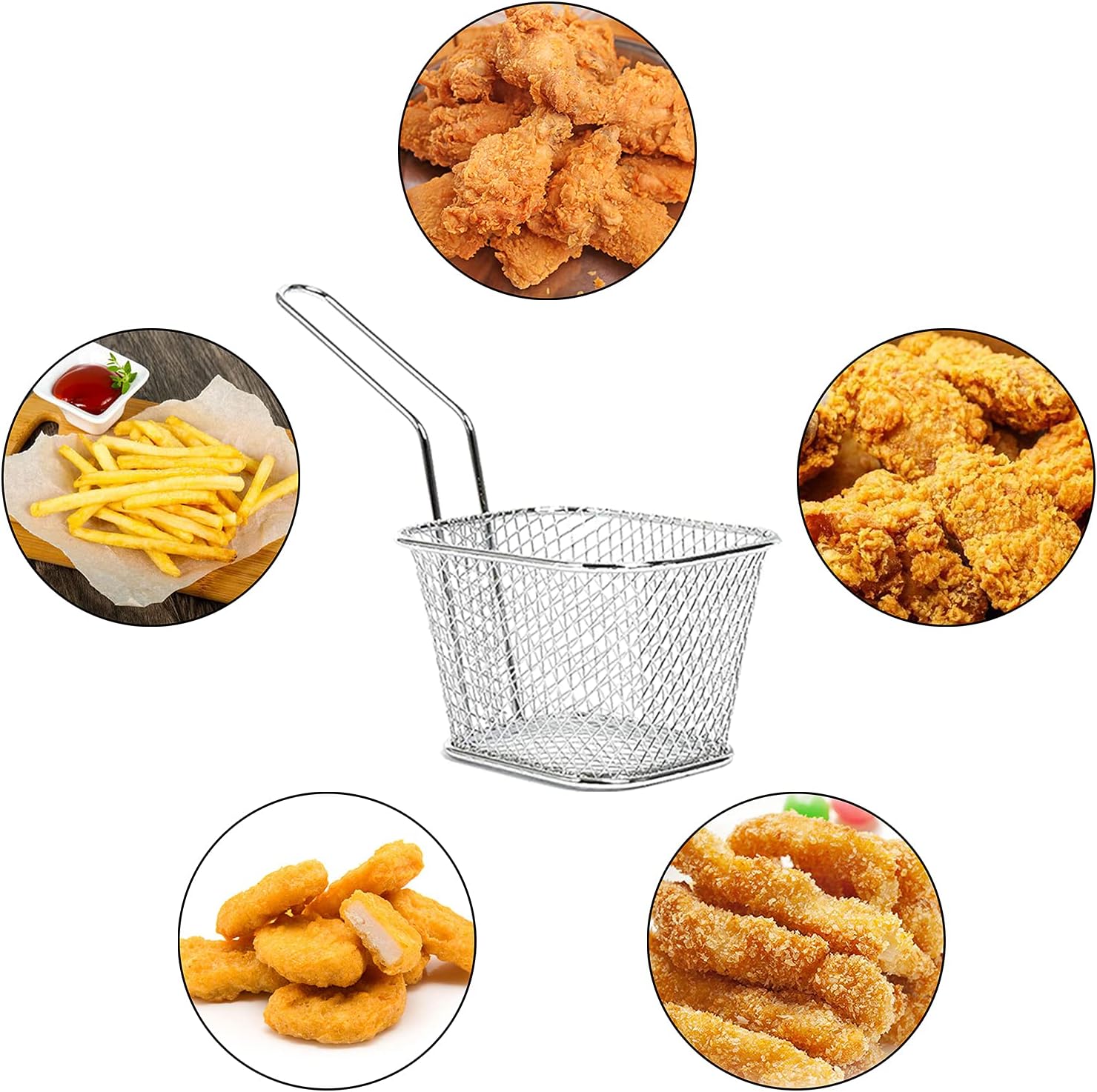 Eyourlife 8 cestas para servir papas fritas, cesta de acero inoxidable, soporte para alitas de pollo mini cuadradas de 4 pulgadas, para restaurante,