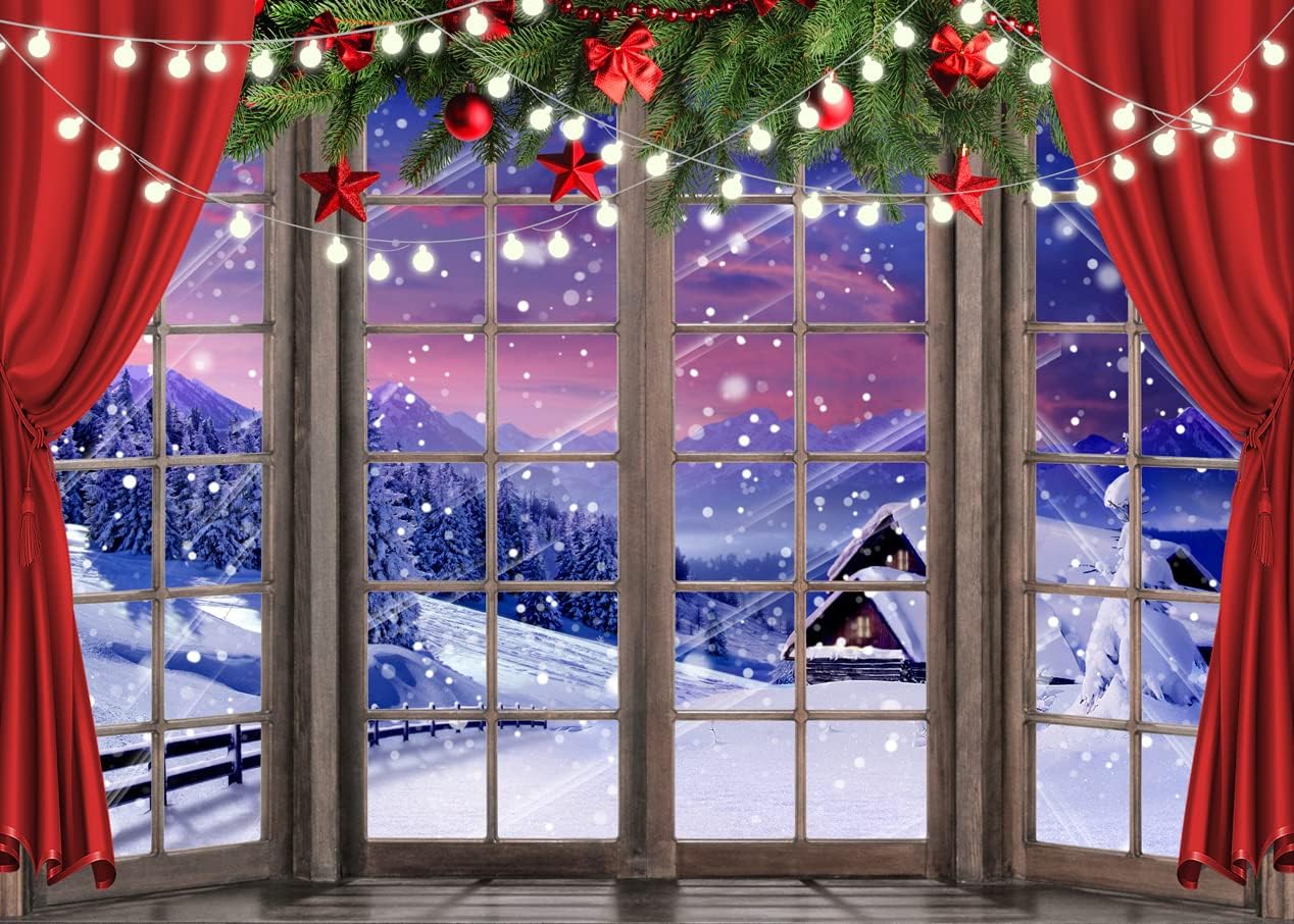LYCGS Telón de fondo de Navidad de 8 x 6 pies para fotografía de ventana de Navidad, telón de fondo de invierno de ensueño del país de las