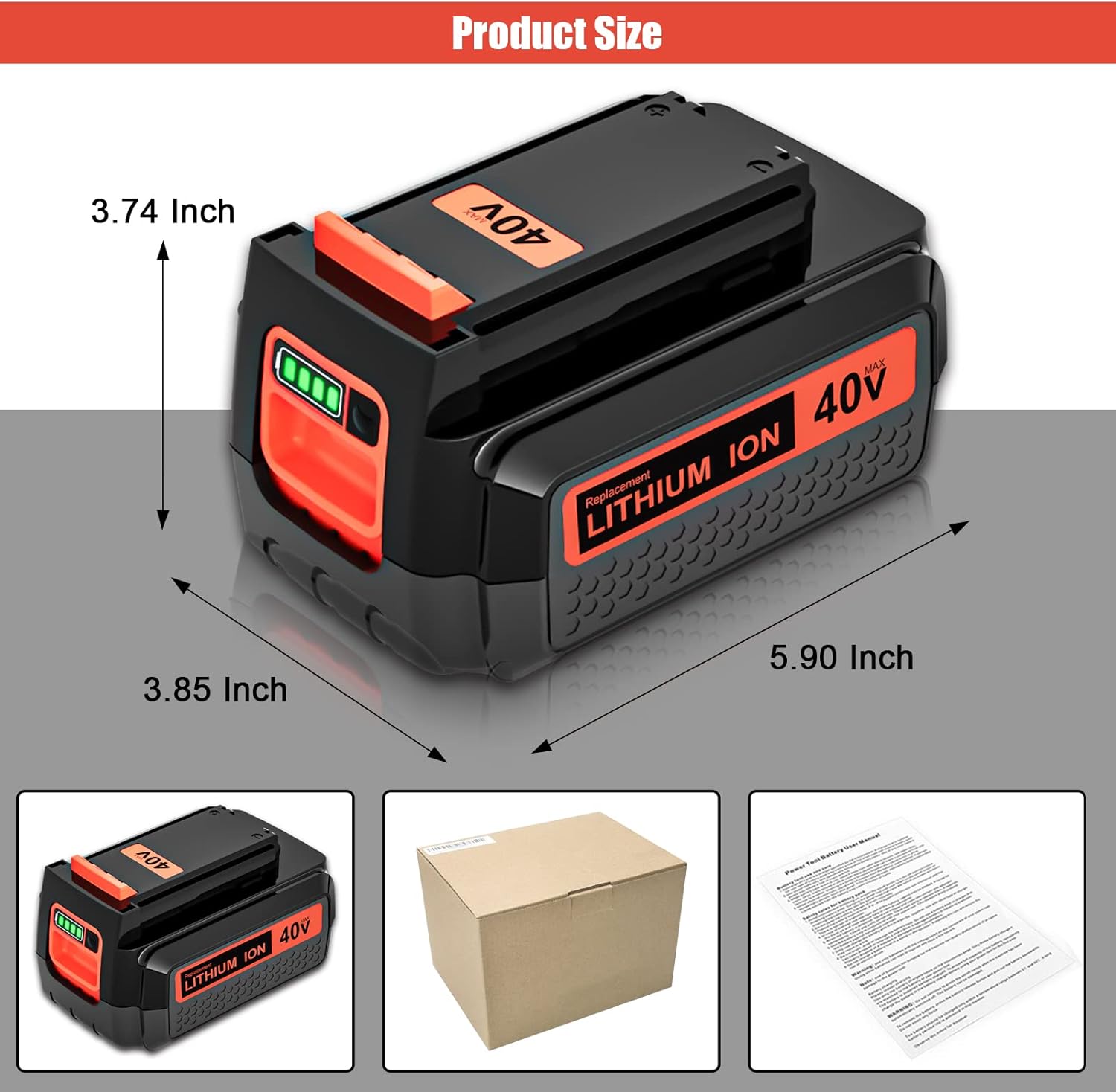 Batería de repuesto de 40 V 3.0 Ah para Black and Decker batería de litio LBX2040 LBXR36 LBXR2036 LST540 LCS1240 LBX1540 LST136W compatible con