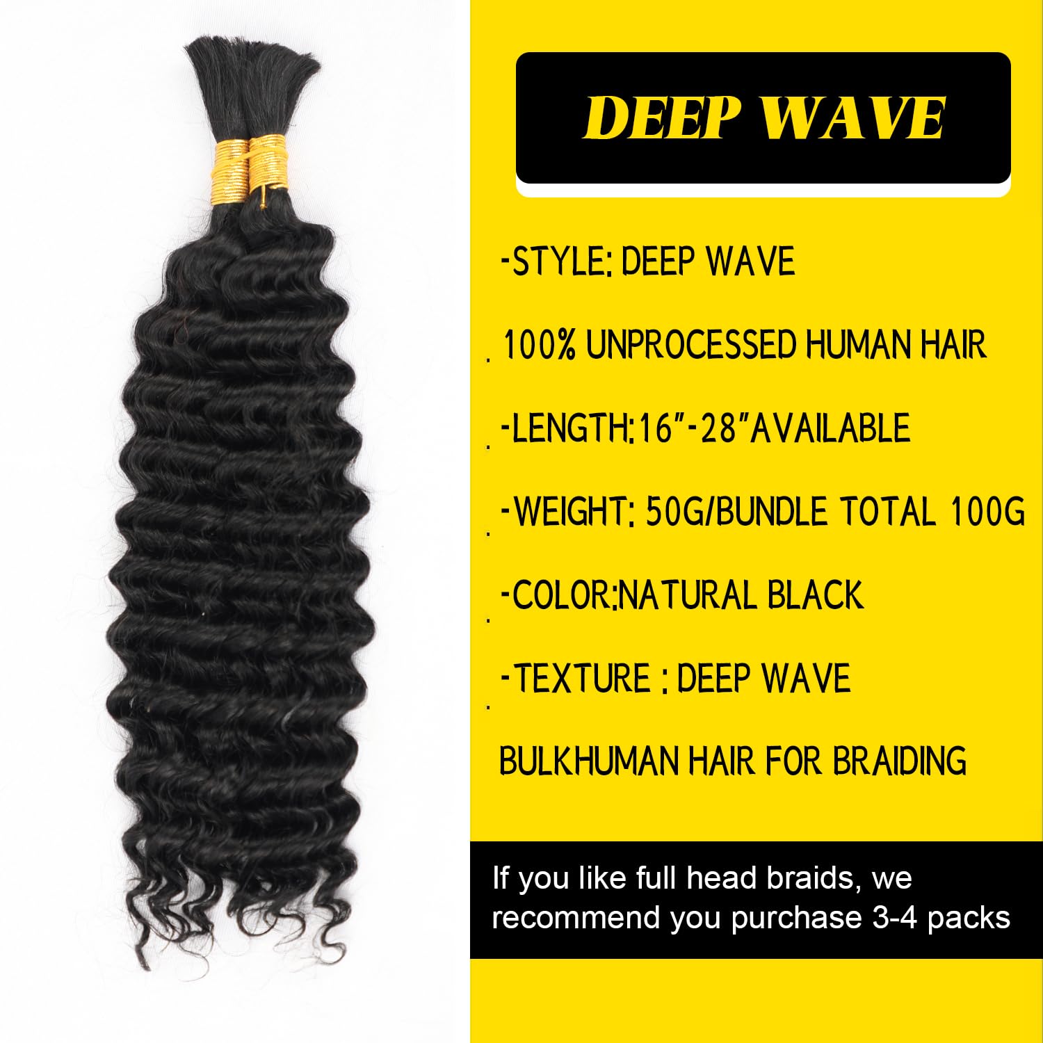 Cabello humano trenzado de 22 pulgadas, cabello humano trenzado húmedo y ondulado, cabello humano para trenzar ondas profundas, extensión de cabello