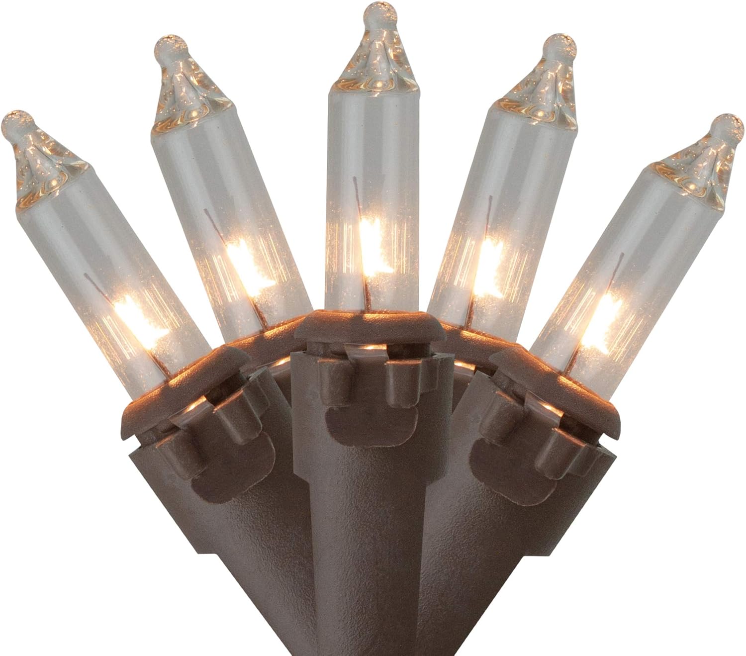 Juego de 20 mini luces navideñas transparentes, cable marrón de 4 pies