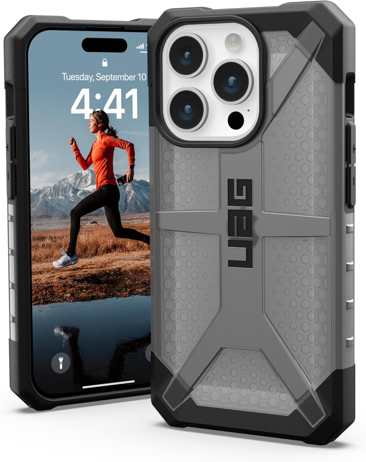 URBAN ARMOR GEAR UAG – Funda compatible con iPhone 15 Pro de 6.1 pulgadas, color ceniza de plasma, resistente, transparente, transparente, de grado