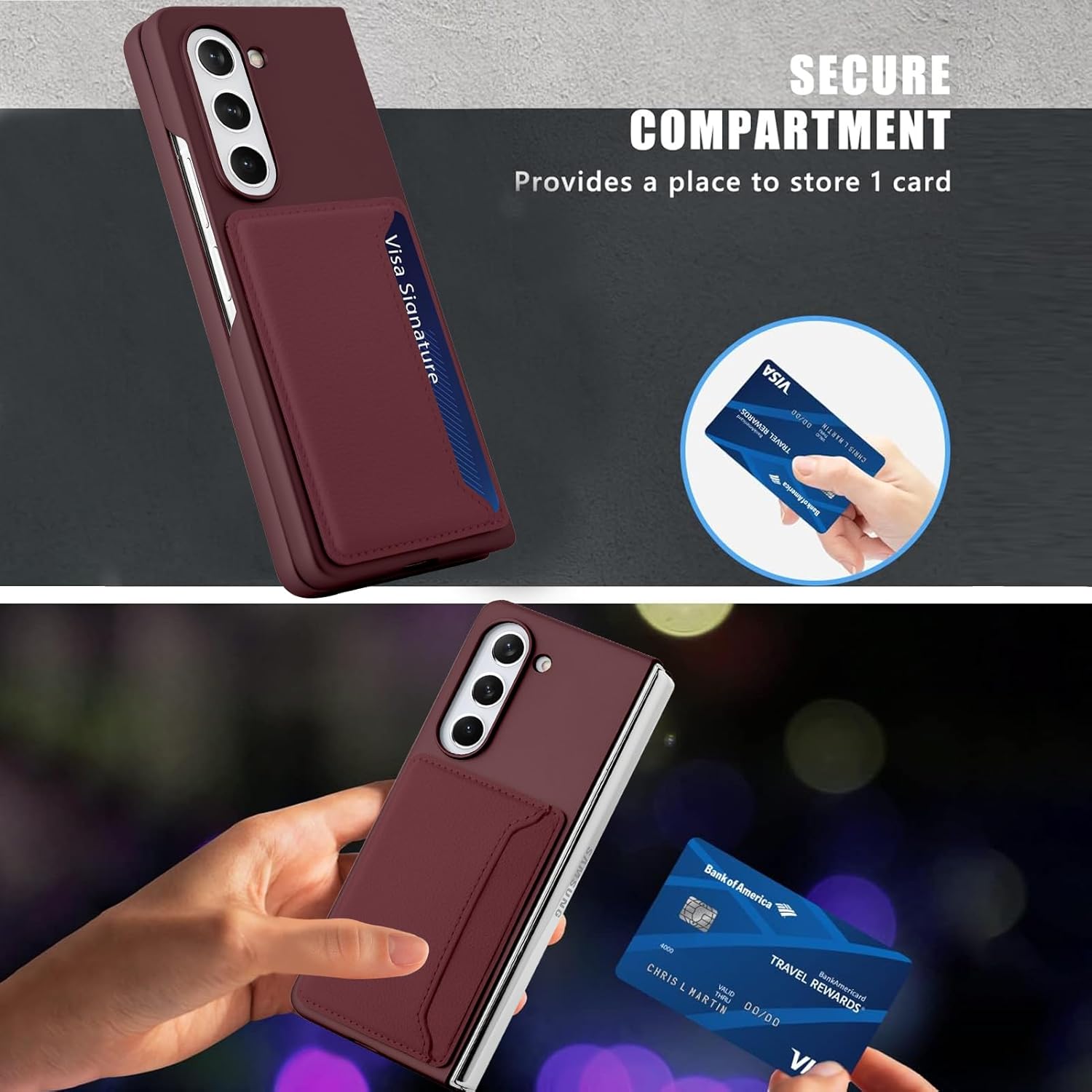 KANGHAR Funda tipo cartera para Samsung Galaxy Z Fold 5 con 2 ranuras para tarjetas de crédito, protección de cuerpo completo, funda delgada para