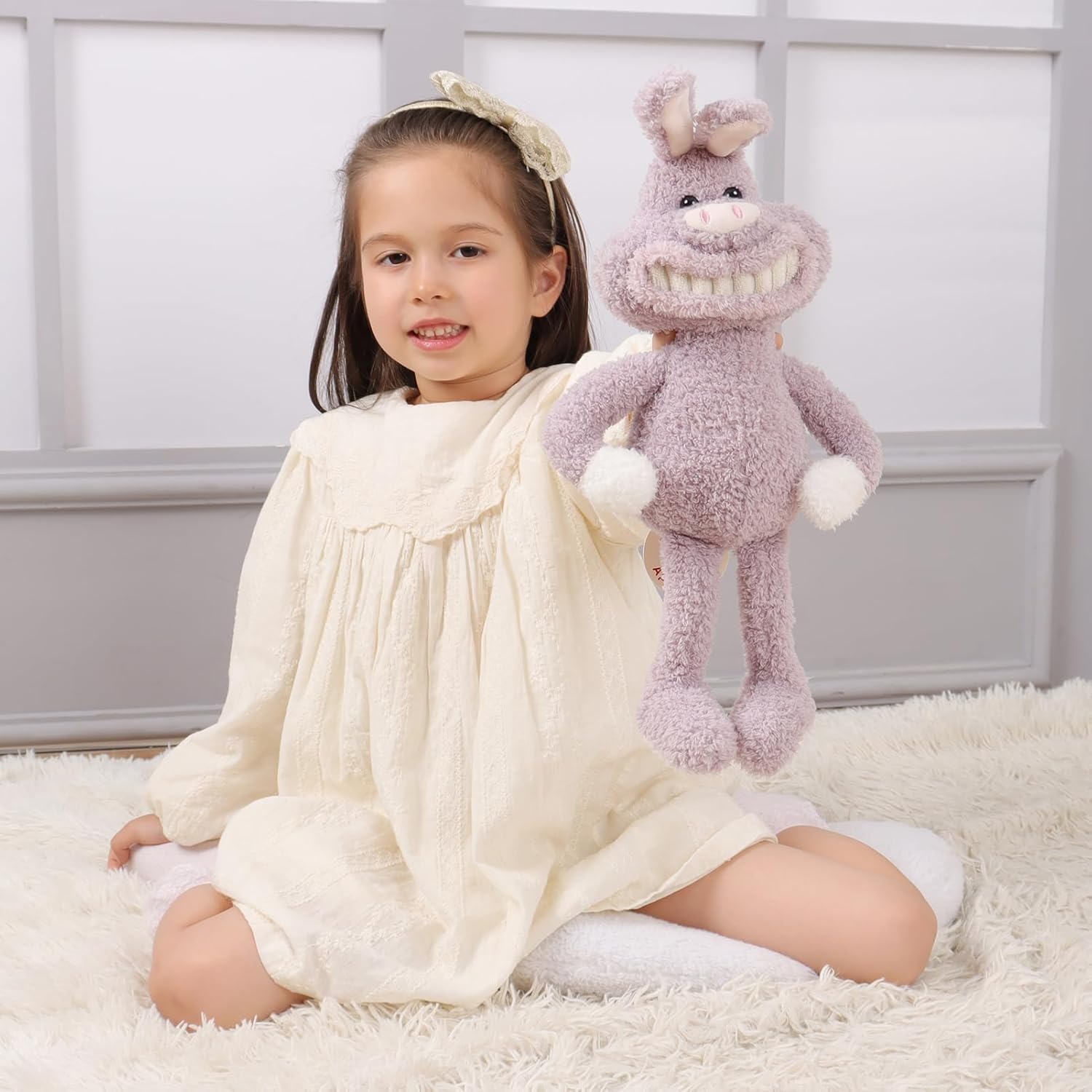 Apricot Lamb Juguetes de peluche sonriente púrpura conejito conejo peluche suave perfecto para niños 9.5 pulgadas
