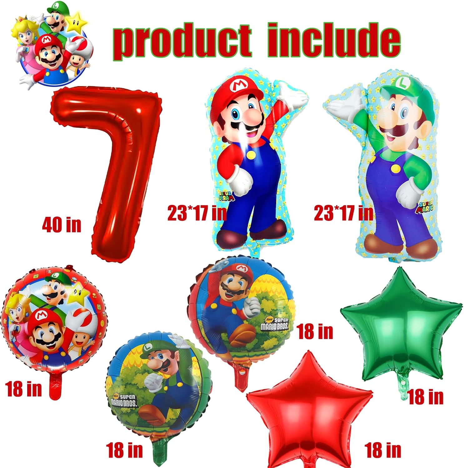 26 globos de Mario para amantes de los Super Bros, suministros de fiesta de 7 Mario para decoraciones de Mario