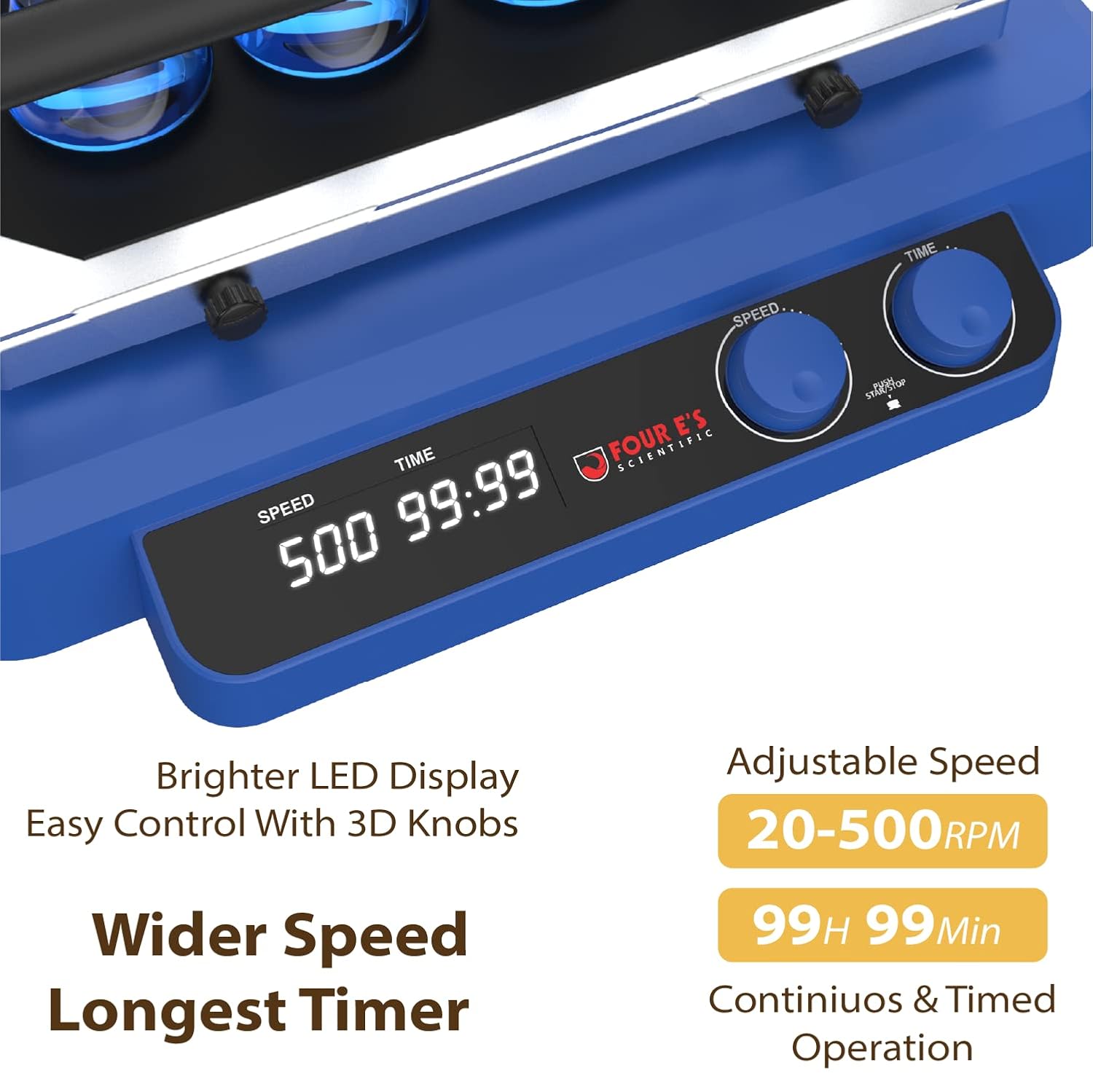 4E’s USA Agitador orbital y lineal, velocidad ajustable, 20-500 RPM, capacidad de carga de 16.5 lbs, mezclador de laboratorio con modo de agitación