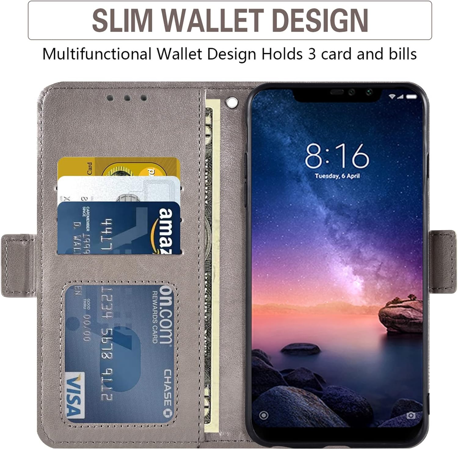 Asuwish Funda de teléfono para Xiaomi Redmi Note 6 ProNote6 con protector de pantalla de vidrio templado y billetera de cuero de flores, cubierta