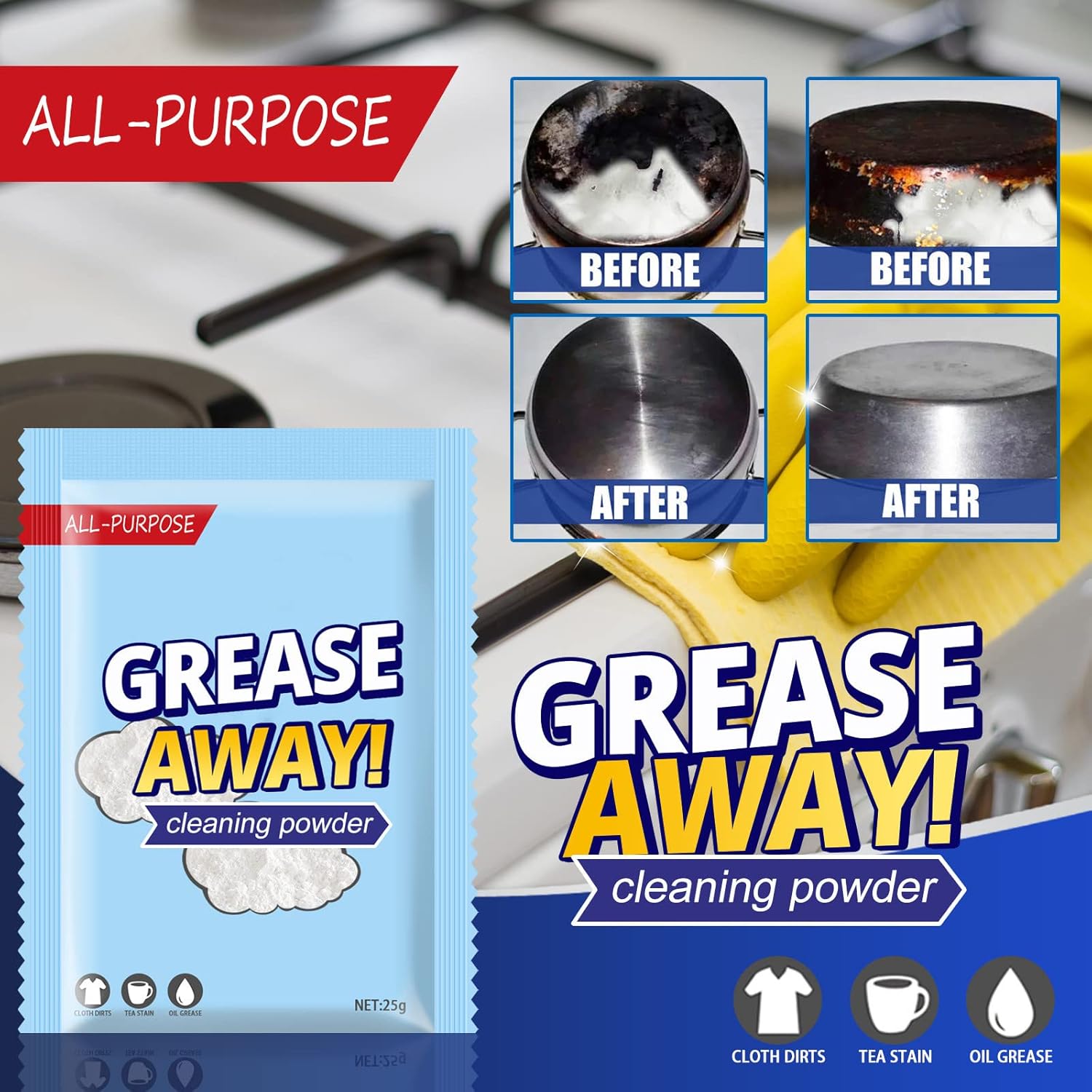 Limpiador de polvo desengrasante de cocina, limpiador de polvo mágico multiusos, eliminación de manchas de cocina, limpiador instantáneo de grasa